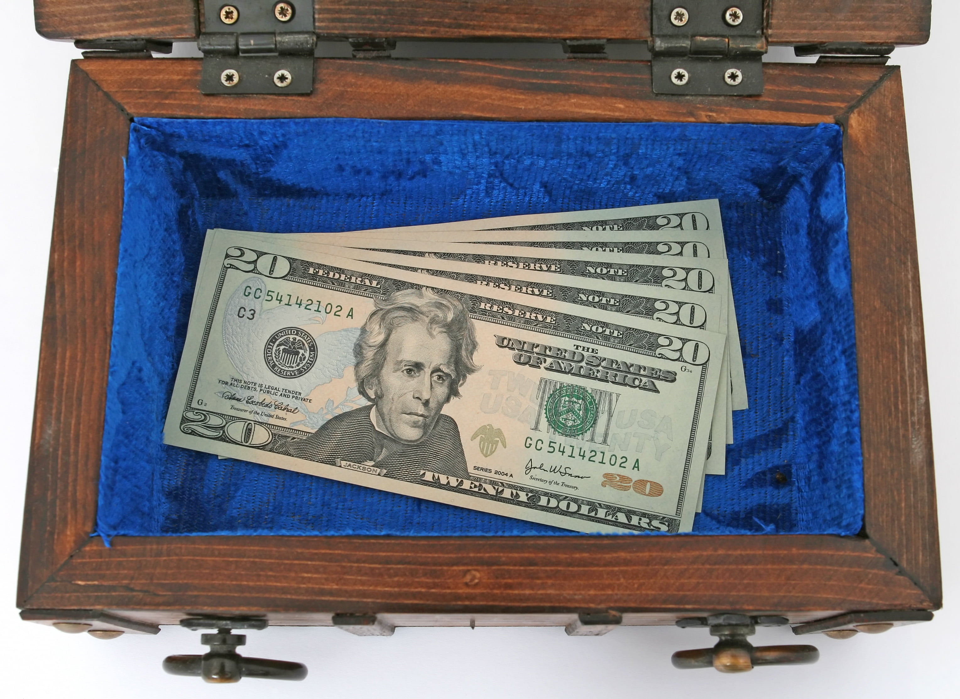 high angle view, blue, loot, bank, case, wood - material, keepsake, mysterious, wealth, human representation, brown, wooden, box, treasure, paper currency, HD Wallpaper