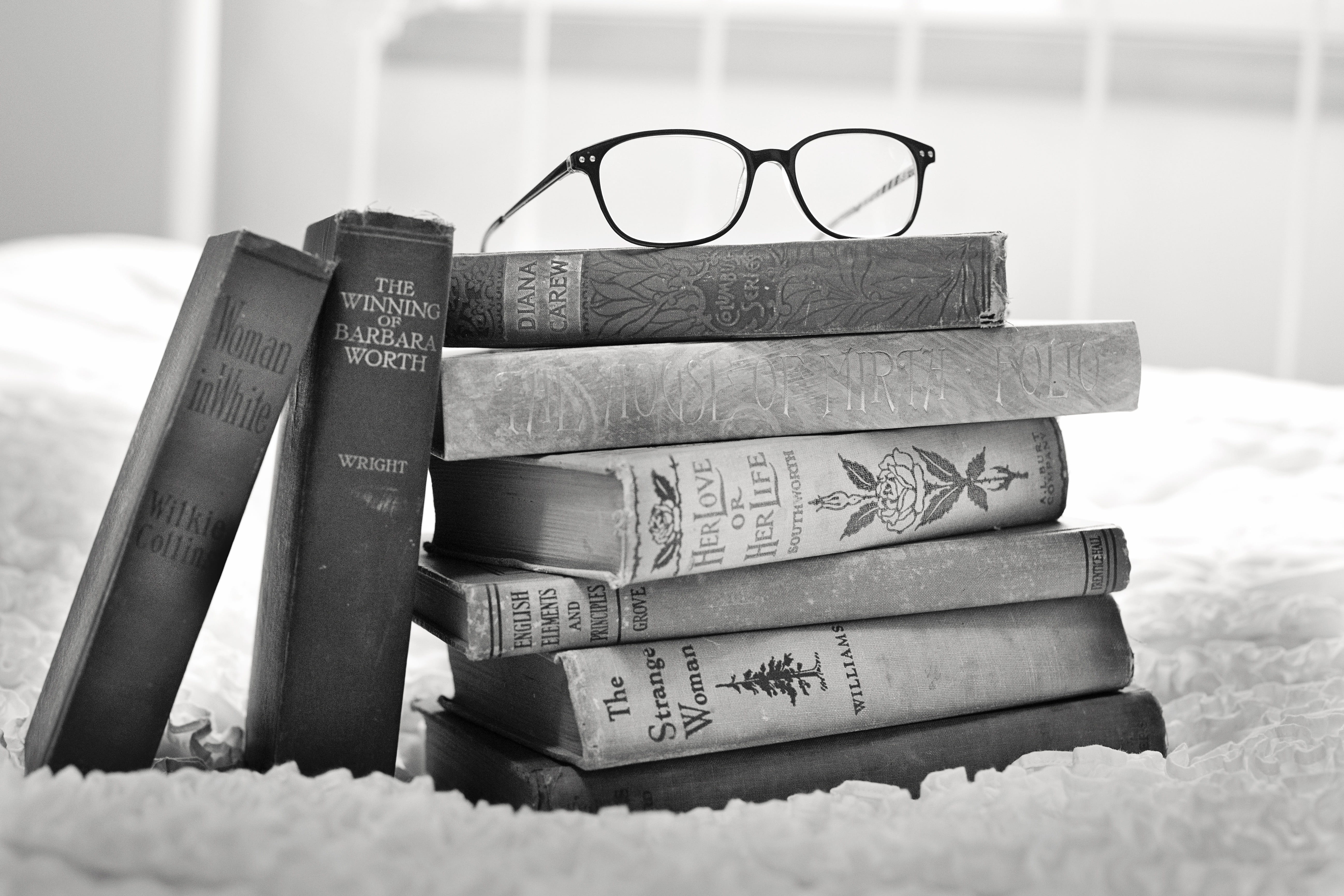 encyclopedia, antique, library, no people, group of objects, vintage, glasses, photo, pile, expertise, intelligence, indoors, book, still life, education, HD Wallpaper