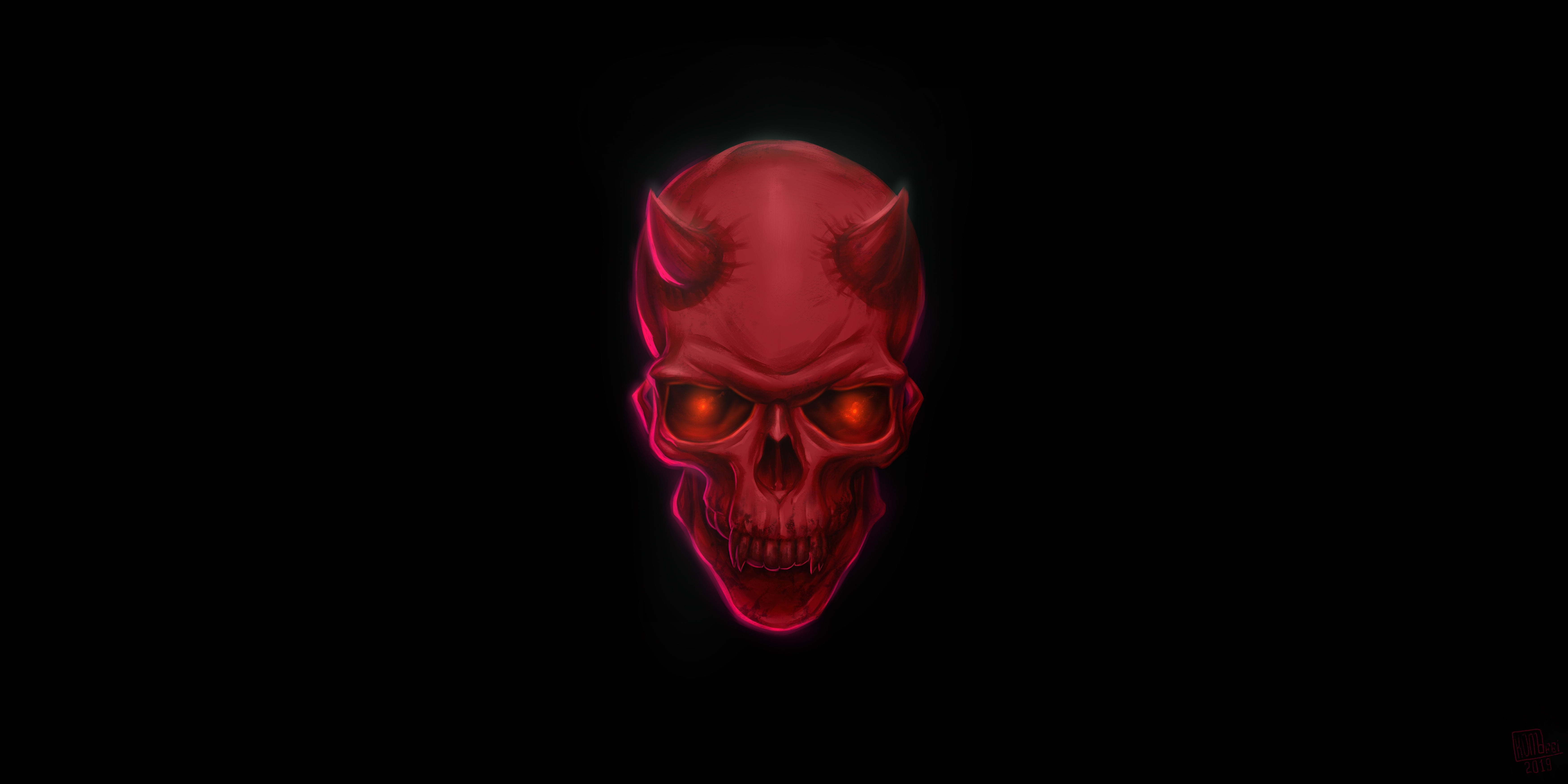 skull, Devil, black background, simple background, fantasy art, 5K, HD Wallpaper