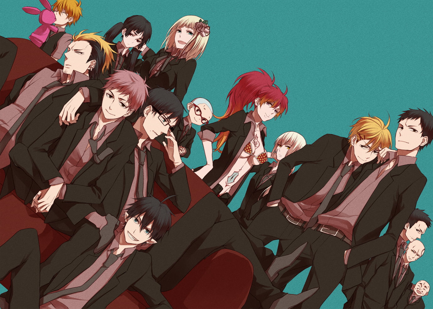 people, low angle view, Blue Exorcist, females, 720P, Miwa Konekomaru, Shima Renzou, Kamiki Izumo, adult, togetherness, Kirigakure Shura, group of people, HD Wallpaper