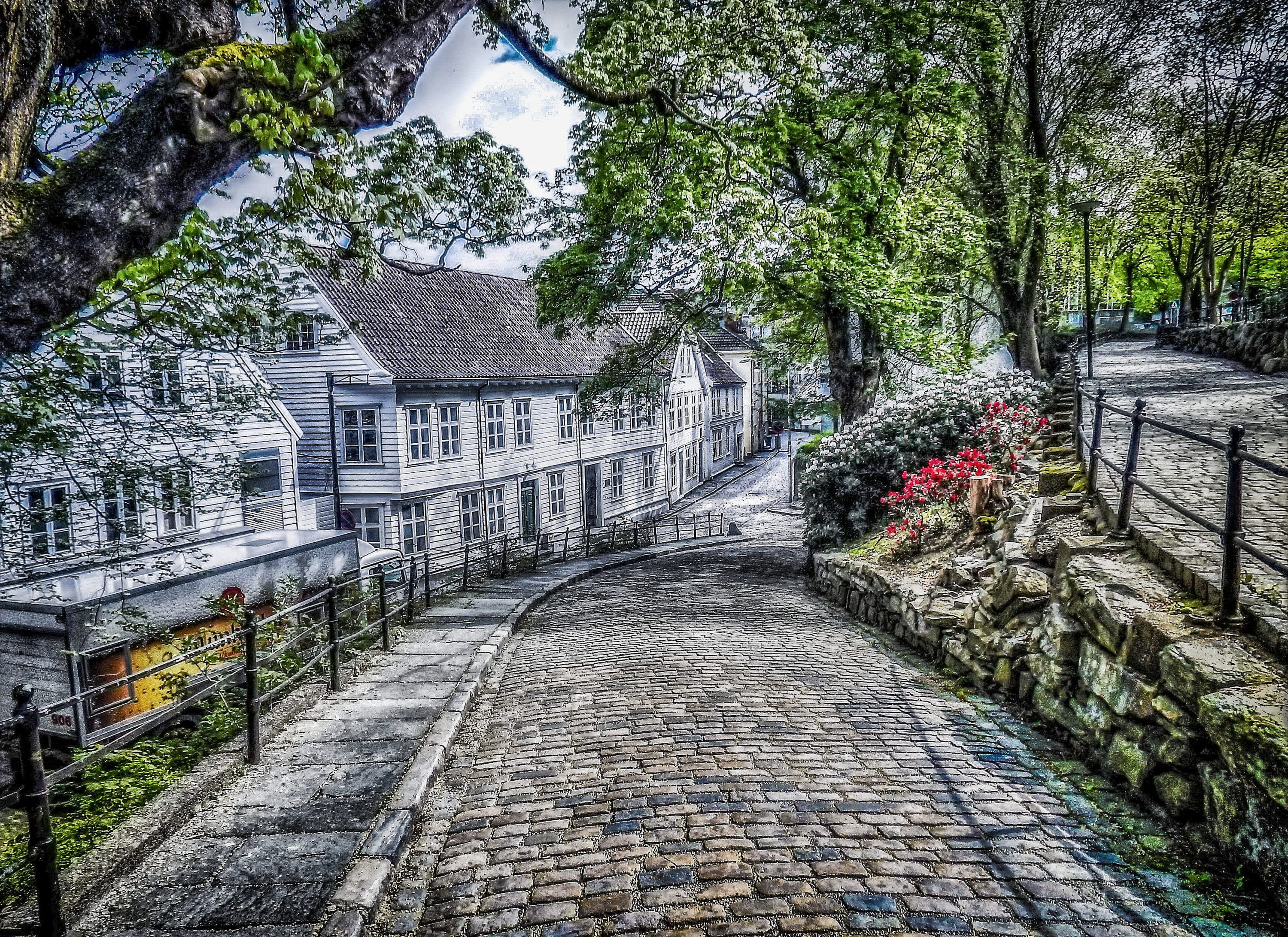 scenic, flora, nature, residential district, guidance, 2K, building, europe, day, stones, direction, growth, landscape, trees, hdr, leaves, garden, plant, HD Wallpaper