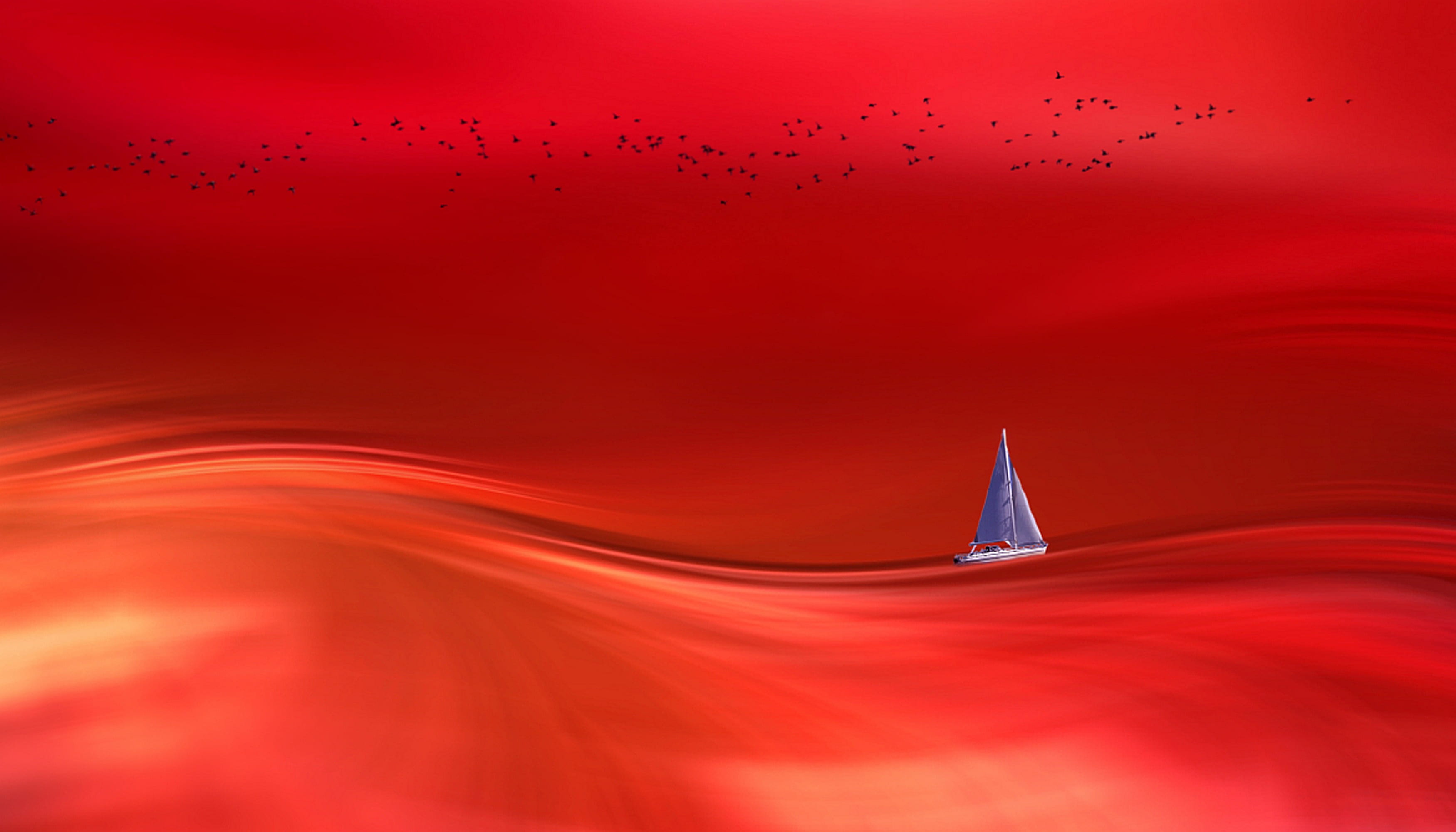 yacht, sailing, out of focus, water, bright, sky, nautical vessel, sailboat, sailing ship, boot, blur, lake, no people, digital art, artistically, painting, HD Wallpaper