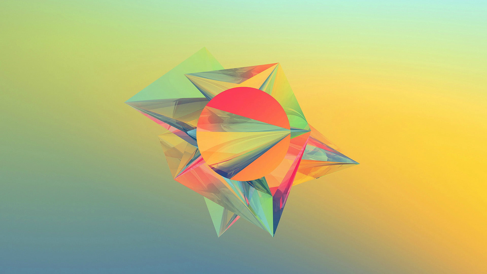 material, 1080P, orange color, yellow, symbol, abstract, 3d, umbrella, gem, origami, mid-air, colorful, pattern, creativity, texture, indoors, wheel, art, HD Wallpaper