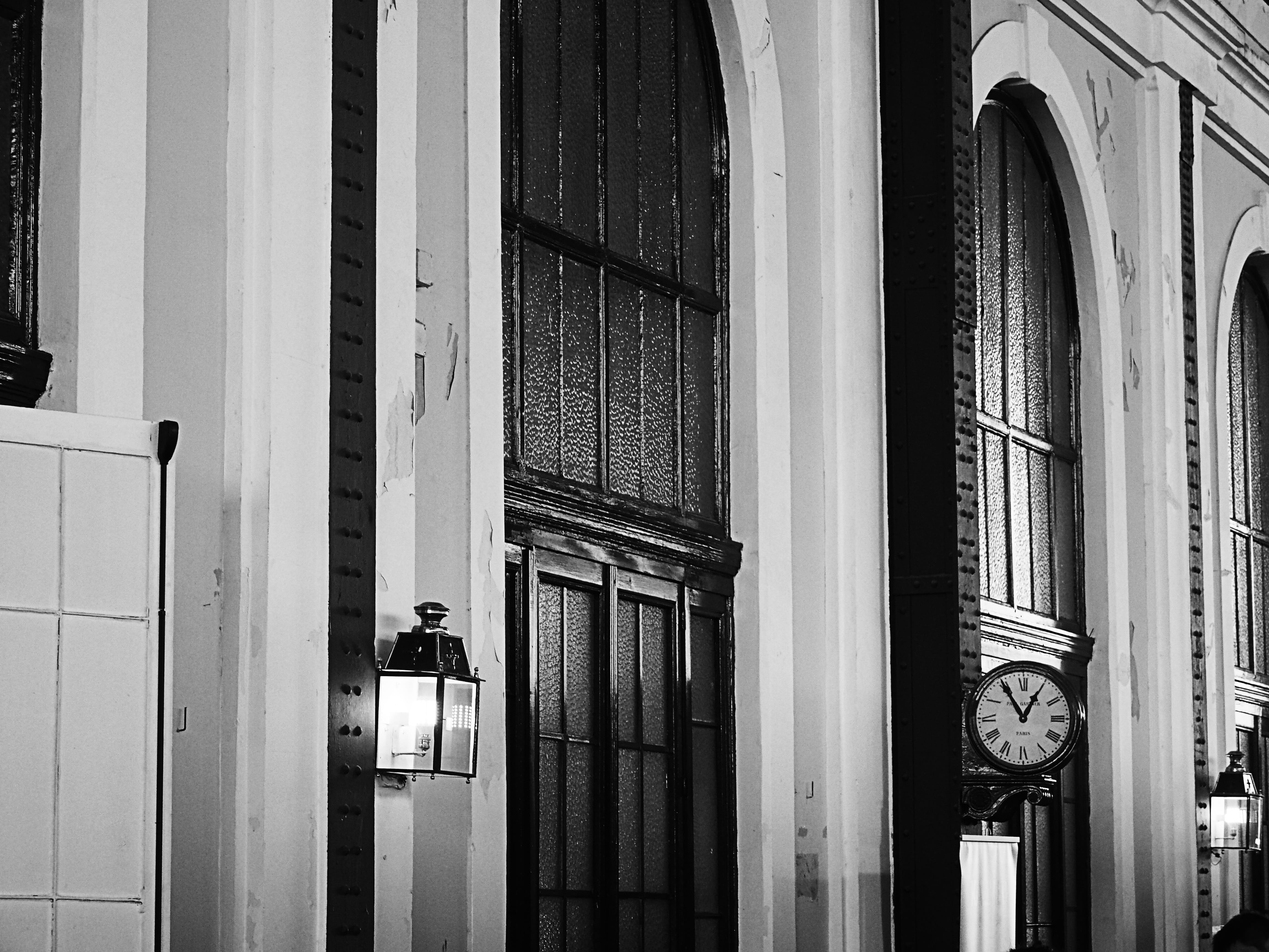 photography, no people, entrance, clock, black, day, security, residential district, white, window, occupation, black lantern, wall, outdoors, white wall, HD Wallpaper