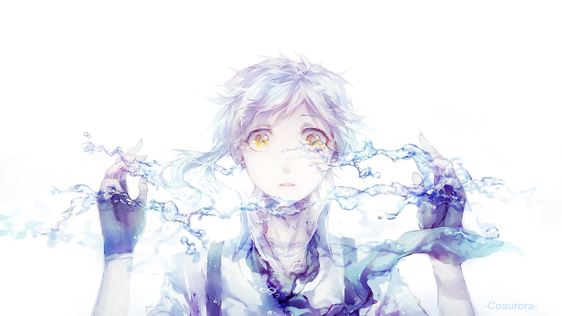 teenager, nature, digital composite, women, young women, anime boys, looking at camera, anime, Bungou Stray Dogs, hair, water, human face, obscured face, HD Wallpaper