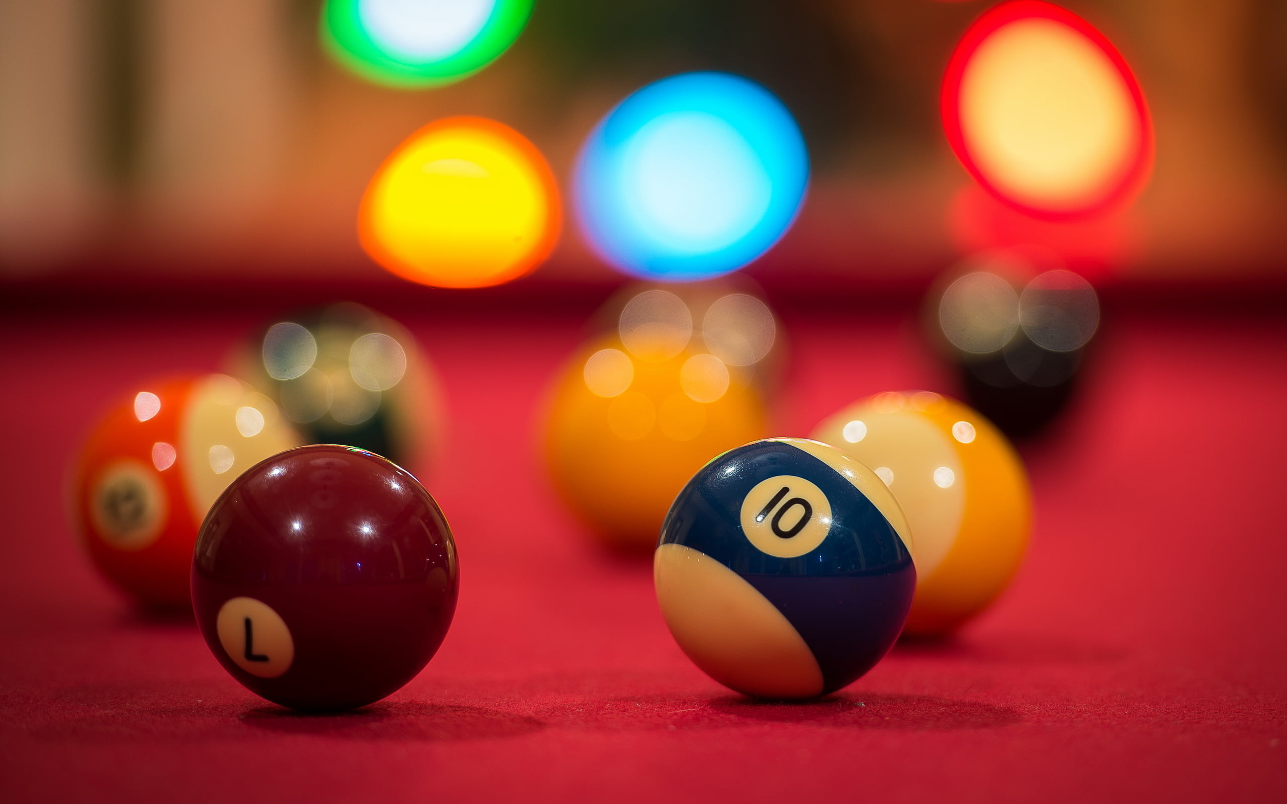 indoors, sphere, leisure activity, focus on foreground, relaxation, assorted, no people, pool - cue sport, nightlife, billiards, pool table, close-up, pool, HD Wallpaper