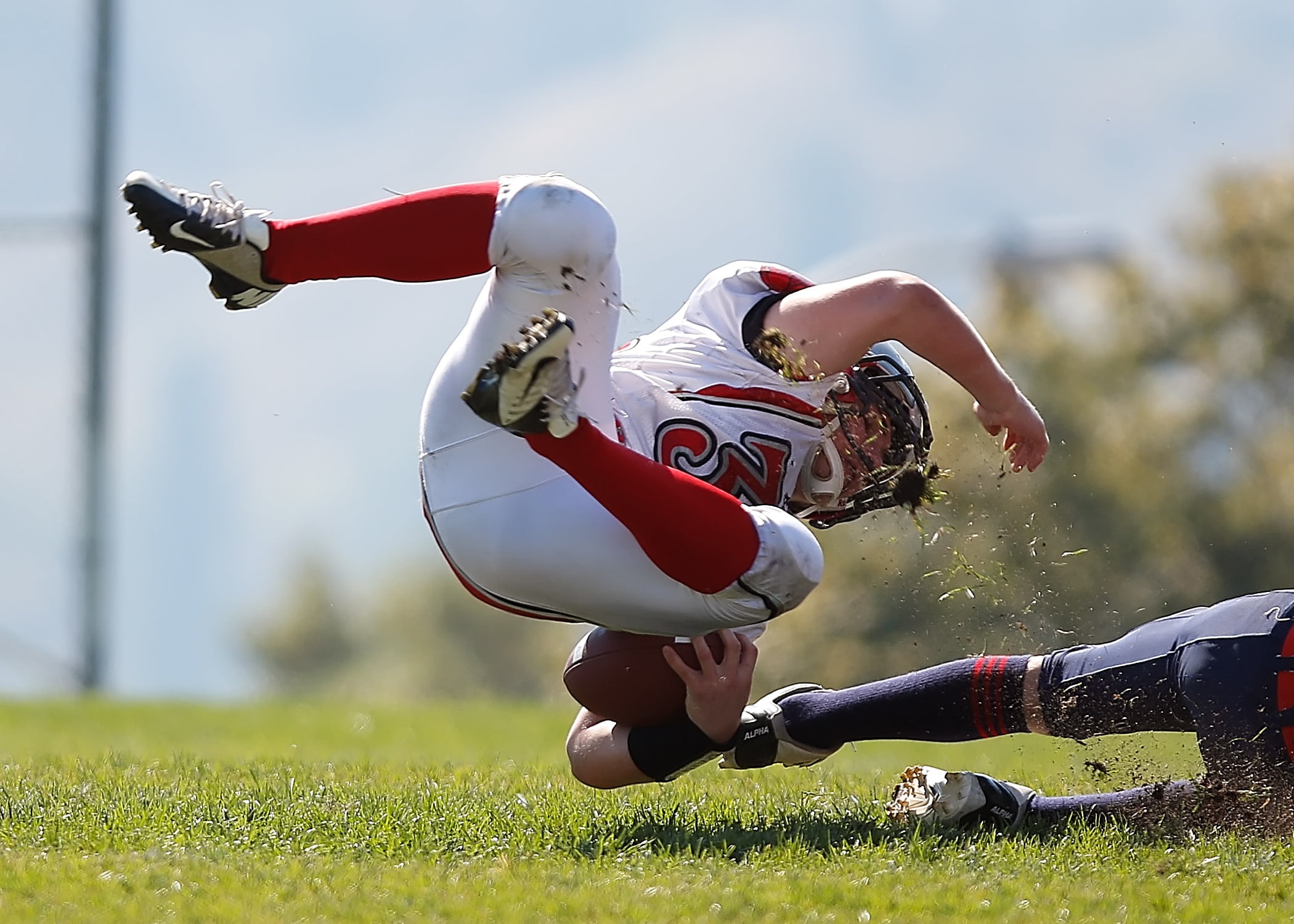 american football - sport, running back, human limb, teenager, adult, sports helmet, sport, grass, horizontal, fall, child, competitive sport, american, HD Wallpaper