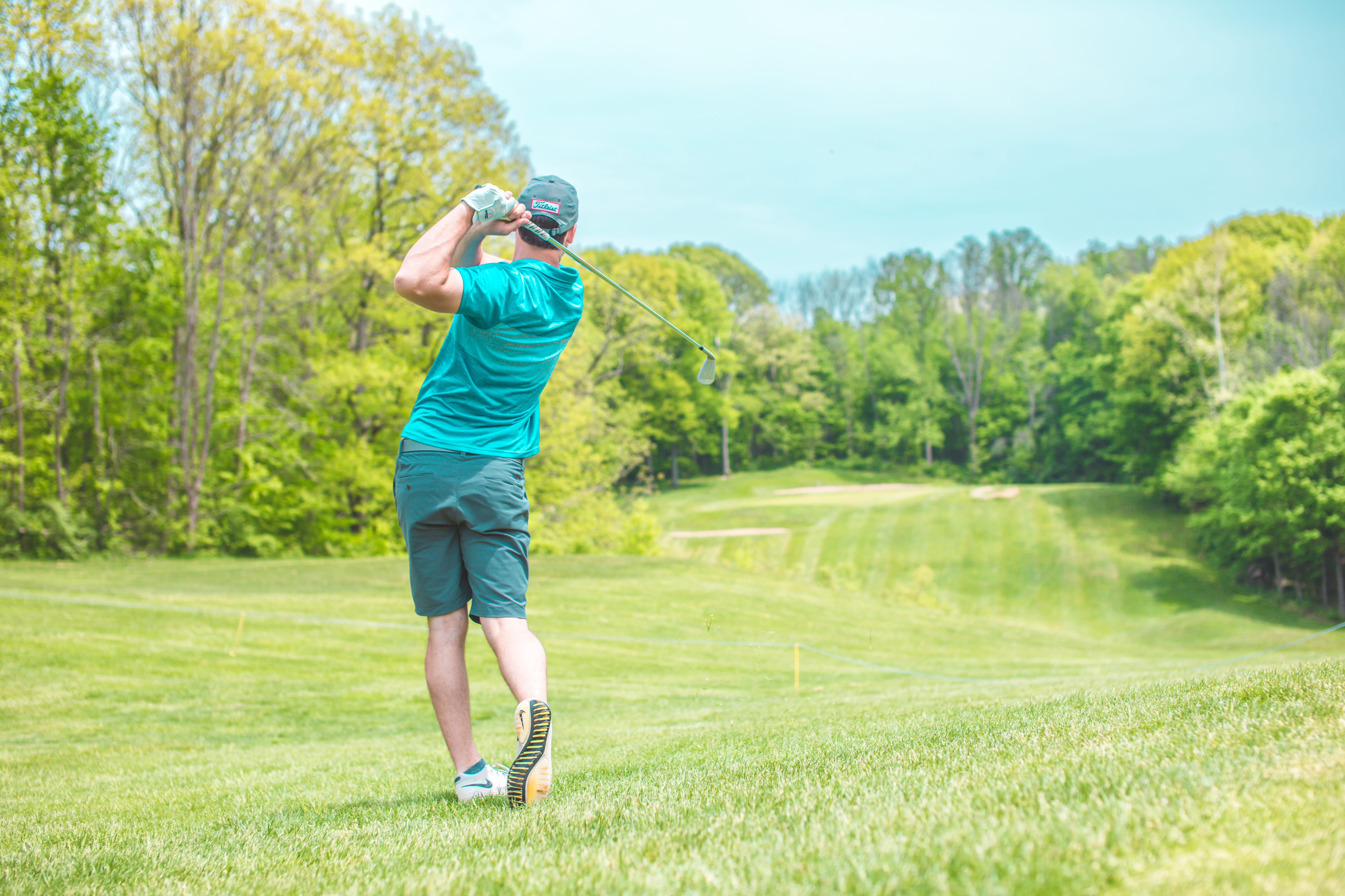 motion, standing, full length, blue, filer, cap, sports, day, activity, golfing, golf, taking a shot - sport, shorts, golf club, leisure activities, leisure activity, HD Wallpaper