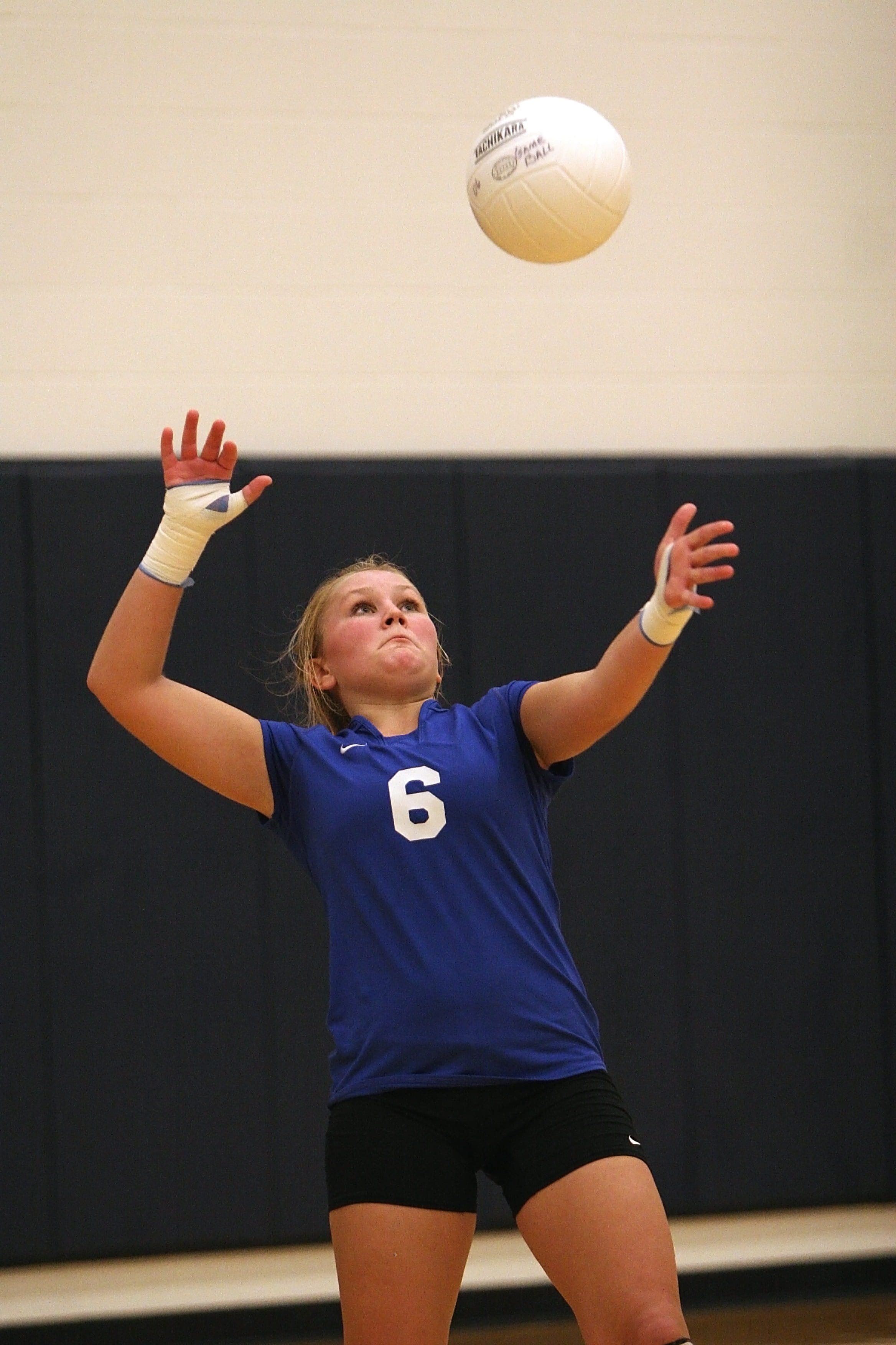competitive, front view, looking up, player, game, volleyball, play, girls, competition, arms raised, mid-air, action, leisure activity, high school, human arm, Phone HD Wallpaper