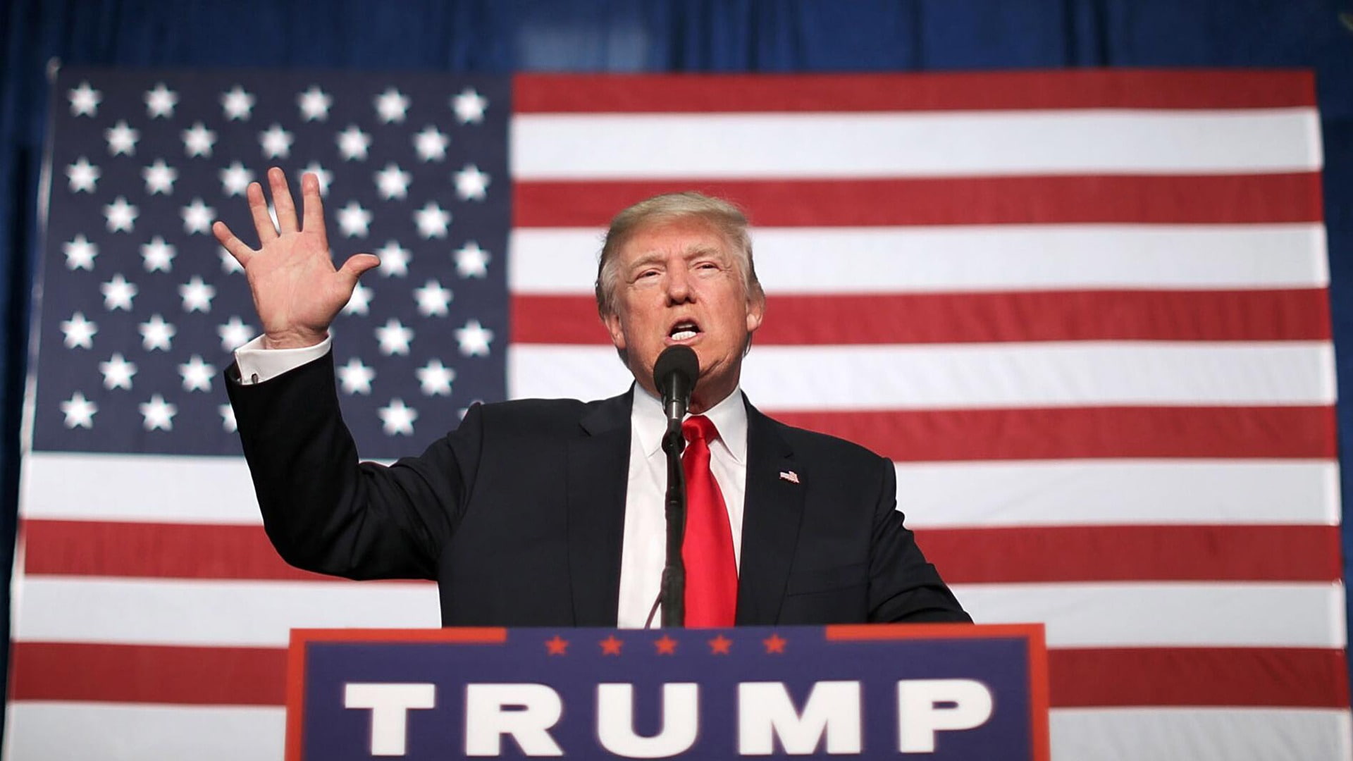suit, speech, males, arms raised, business, th, public speaker, patriotism, election, human limb, flag, 1080P, politician, talking, donald, men, front view, HD Wallpaper