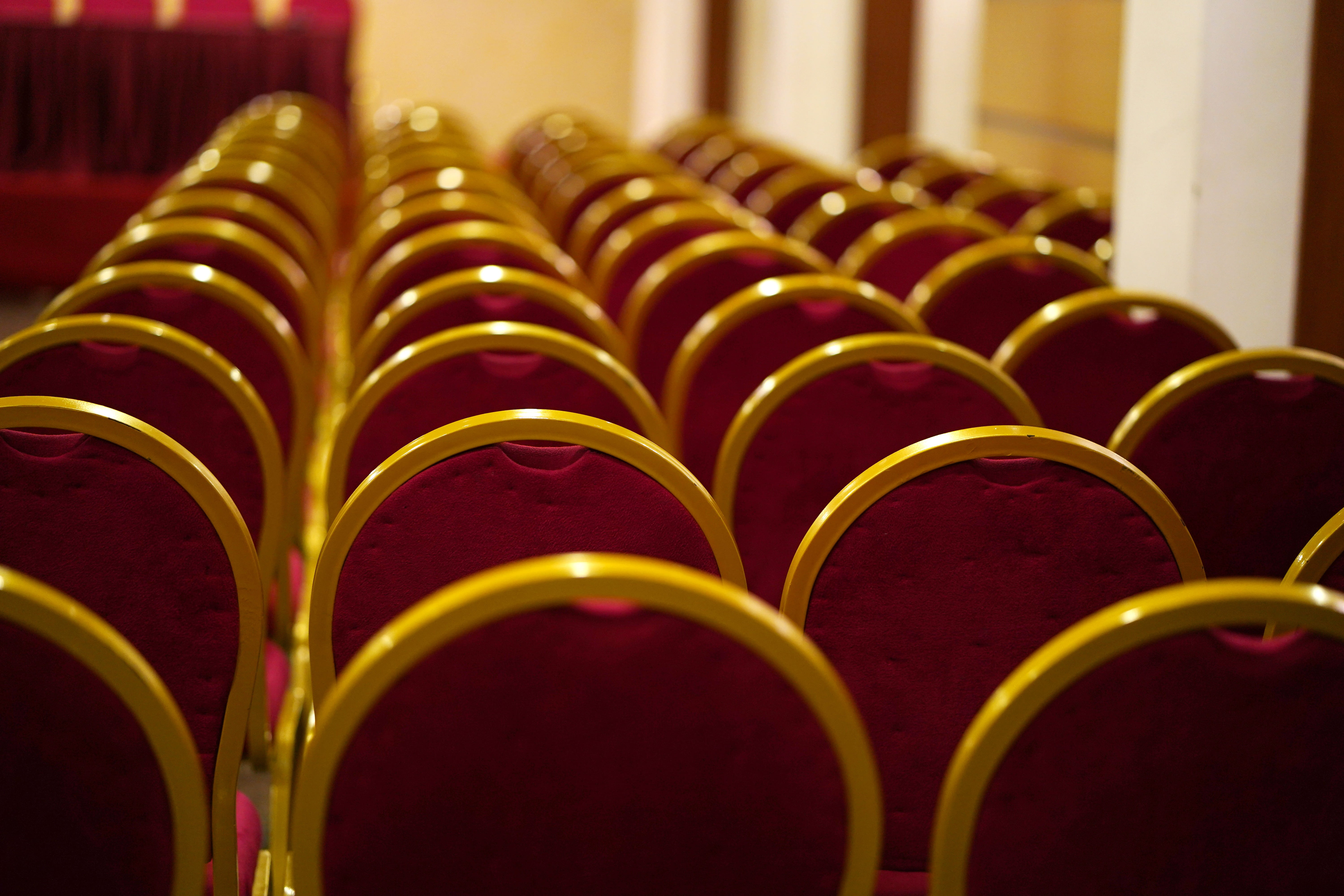 5K, convention center, entrance hall, gold colored, seminar, plastic, exhibition, classroom, indoors, education, meeting, business meeting, food and drink, HD Wallpaper