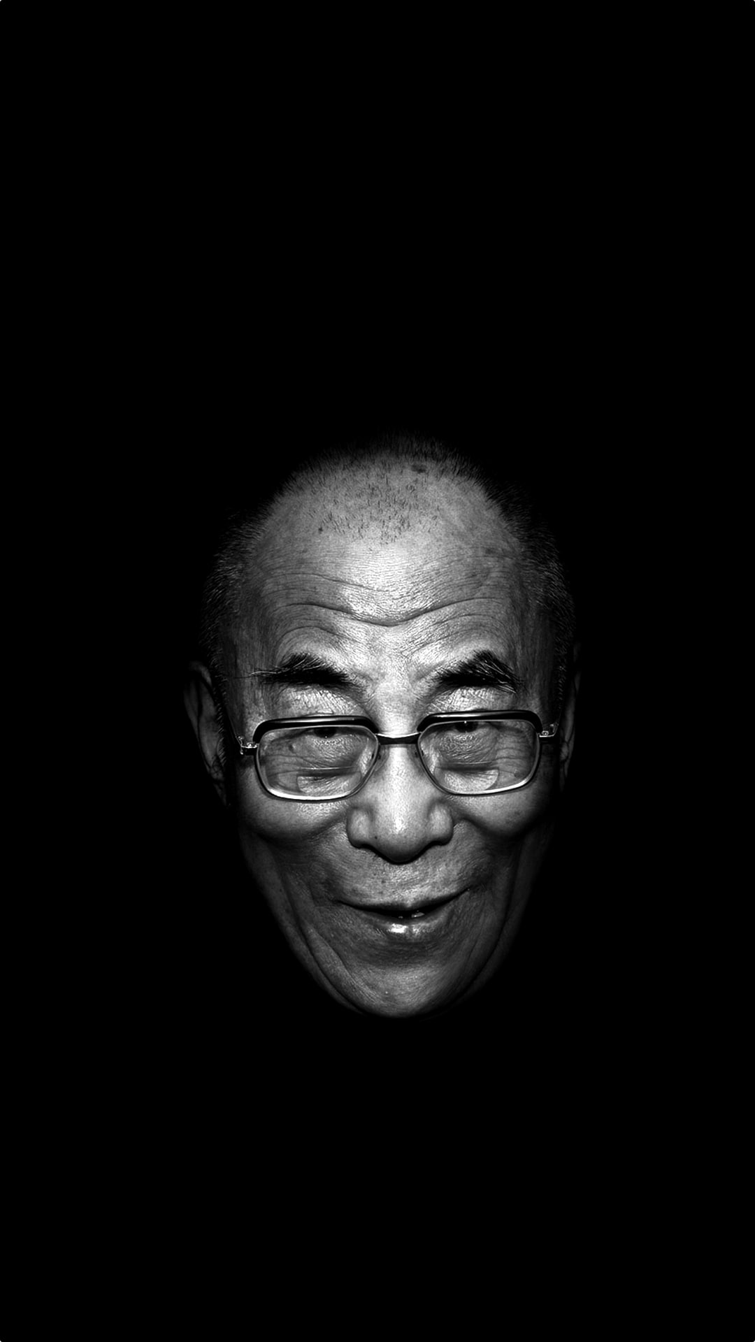 smiling, face, men, Dalai Lama, black background, portrait, old people, portrait display, monochrome, Buddhism, 1080P, glasses, Phone HD Wallpaper