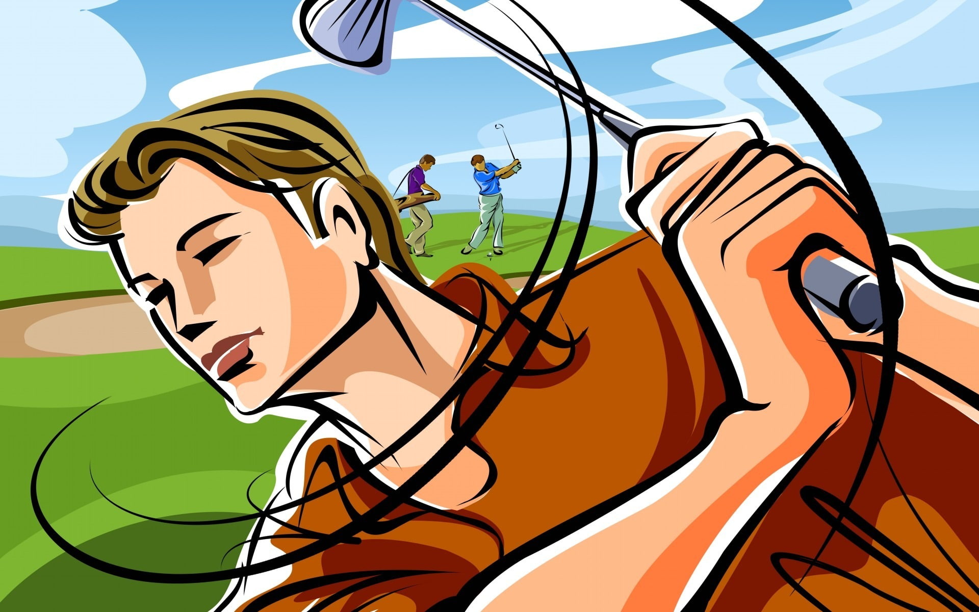blow, field, figure, vector, players, stick, 1080P, Golf, HD Wallpaper