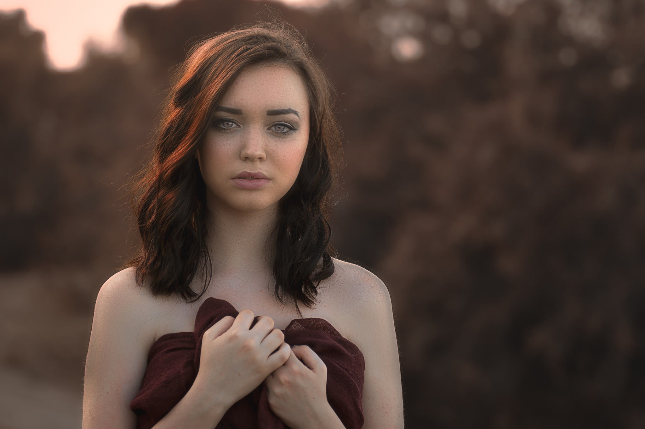 beautiful people, brunette, women, long hair, adult, strategic covering, teenager, face, contemplation, beauty, fashion, beautiful woman, front view, young adult, HD Wallpaper
