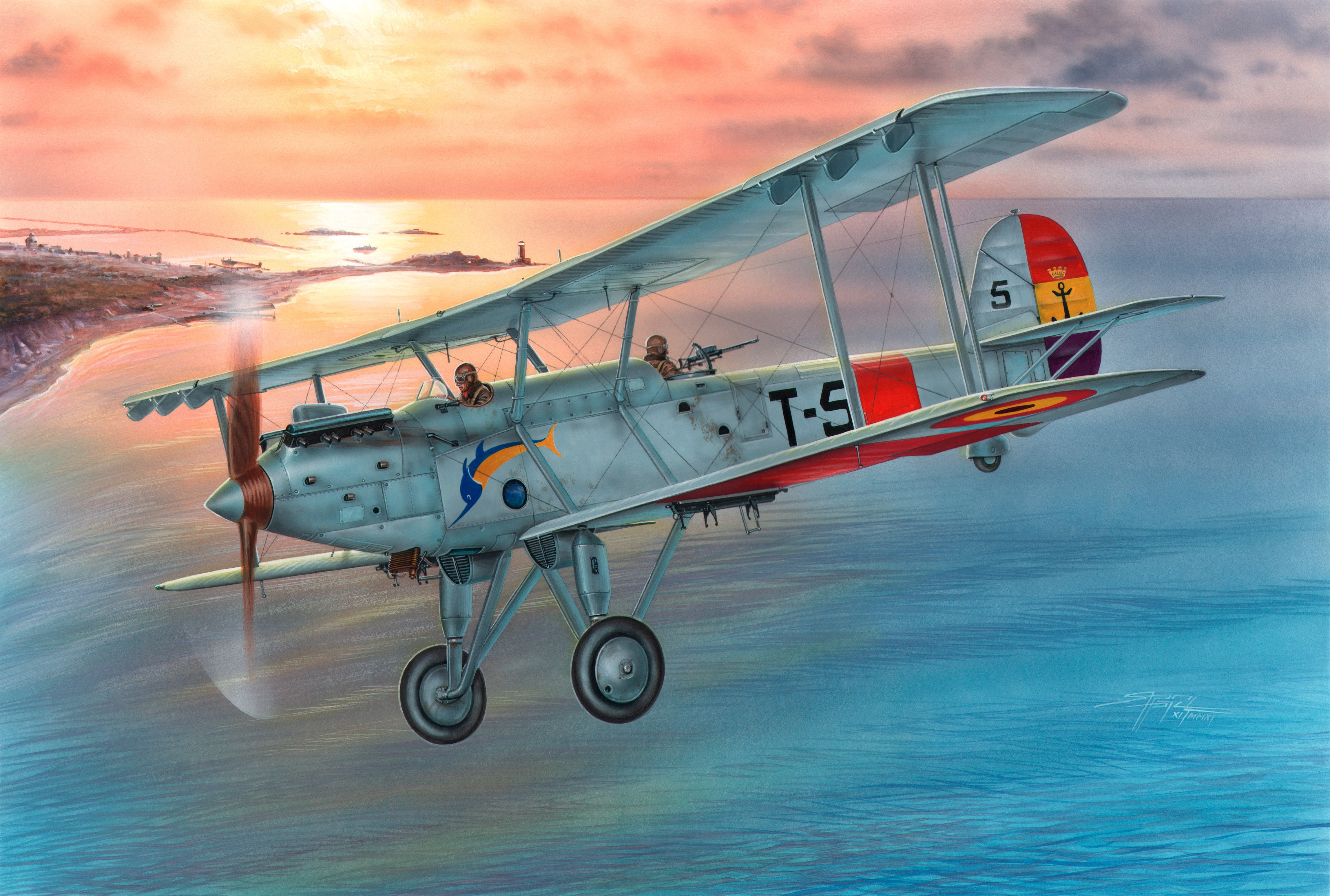 no people, side view, airplane, Stanislav Hayek., Vildebeest, developed, war, single-engine, art, aerospace industry, civil, horizon over water, sea, C.A.S.A., HD Wallpaper