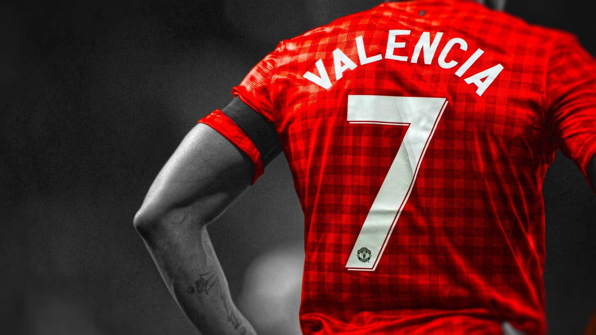 human body part, jersey, clothing, red, white color, studio shot, shirt, athlete, text, 1080P, white, adult, midsection, one person, nike, headwear, Antonio Valencia, HD Wallpaper