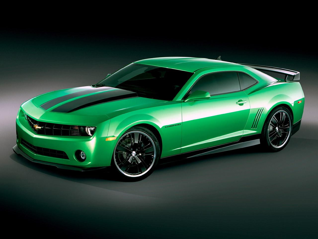 no people, chevrolet, chrome, studio shot, camaro, car, silver colored, black background, wheel, green color, racecar, synergy, 720P, chevy, shiny, retro styled, HD Wallpaper