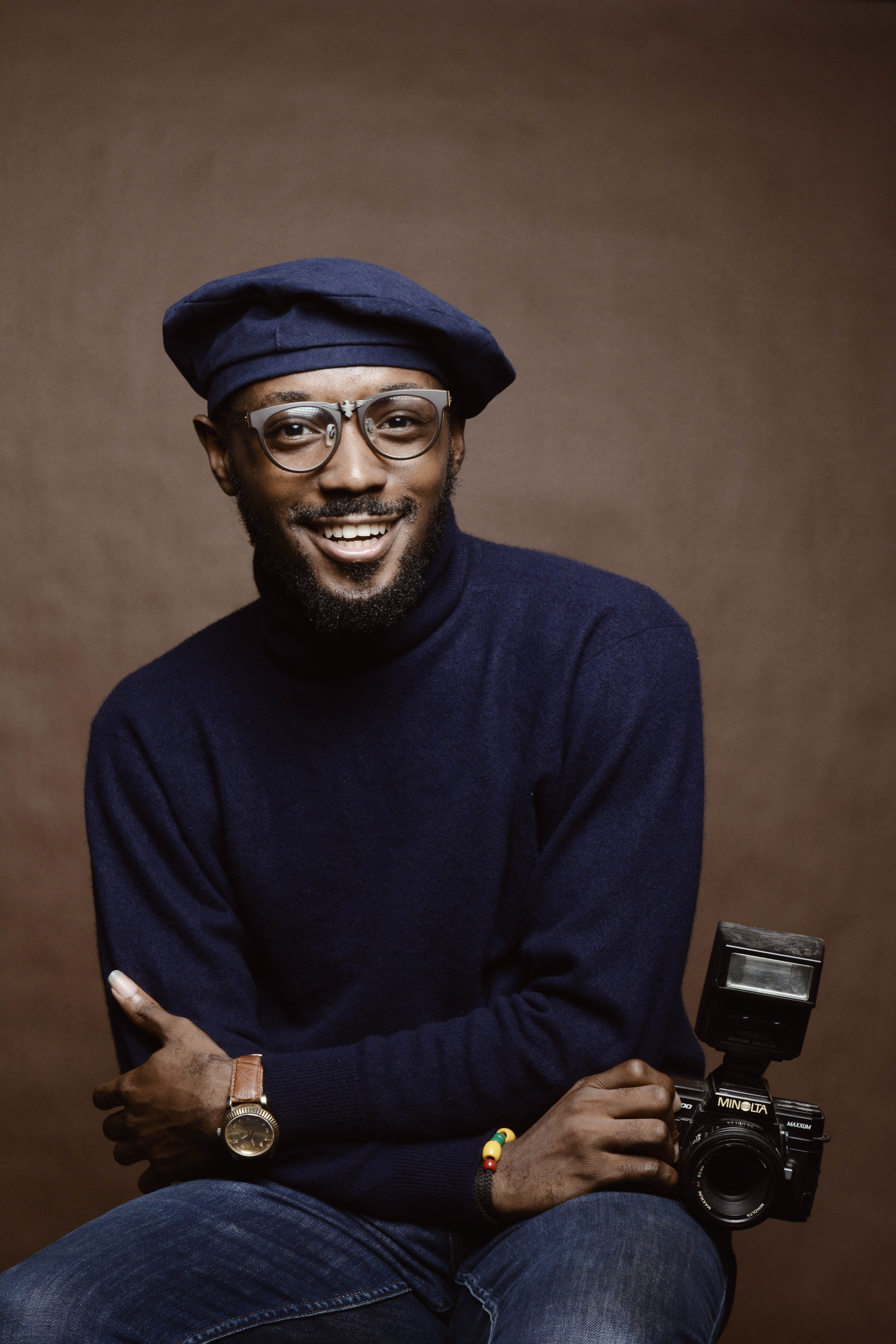 glass, happy, black Color, looking At Camera, ebony, facial Expression, camera, one Person, smiling, beard, males, turtleneck, adult, pose, african, studio, Phone HD Wallpaper