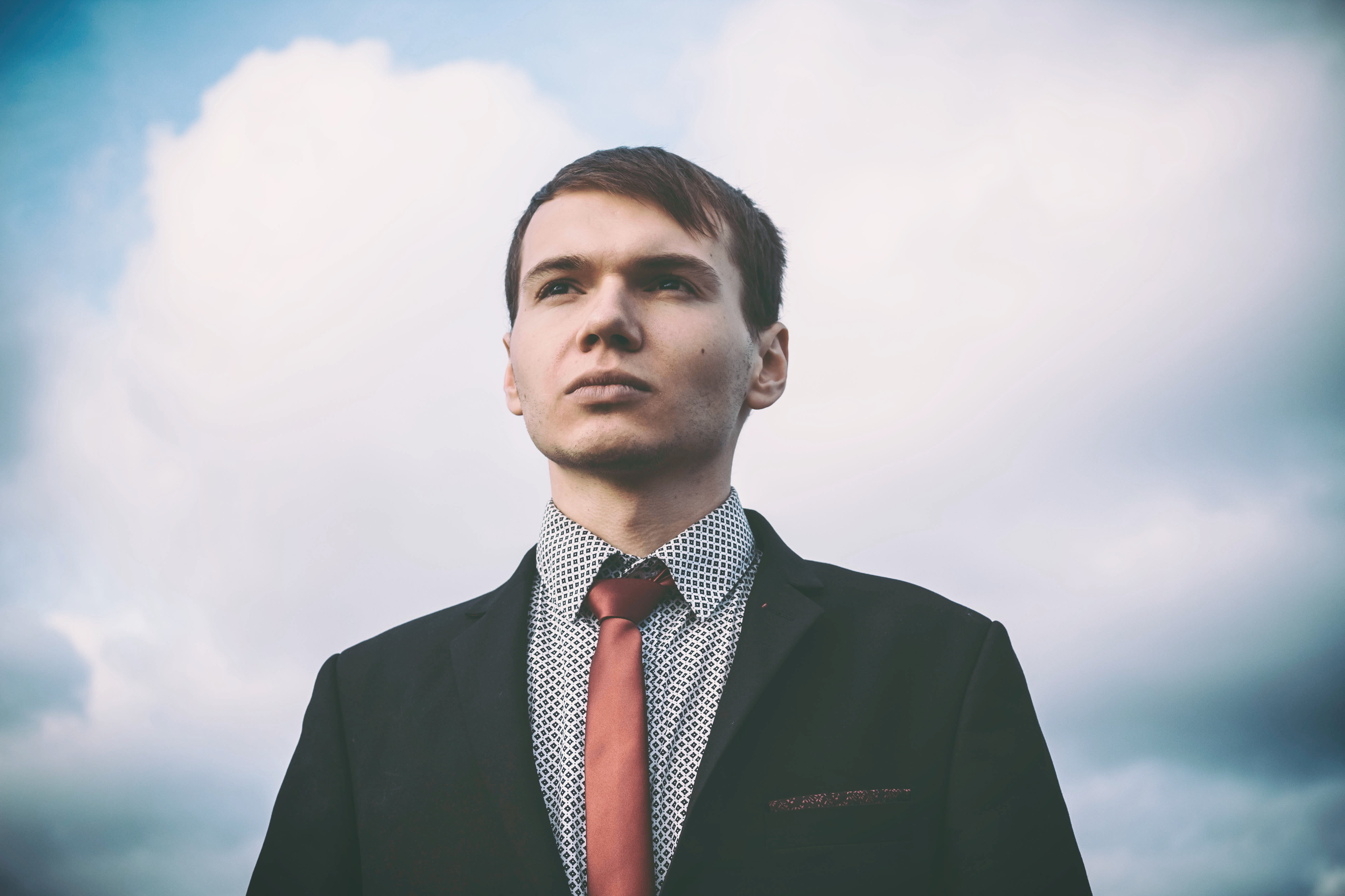 adult, outdoors, serious, people, cloud - sky, contemplation, fine-looking, tie, outfit, males, person, standing, men, confidence, young Adult, 5K, business Person, HD Wallpaper