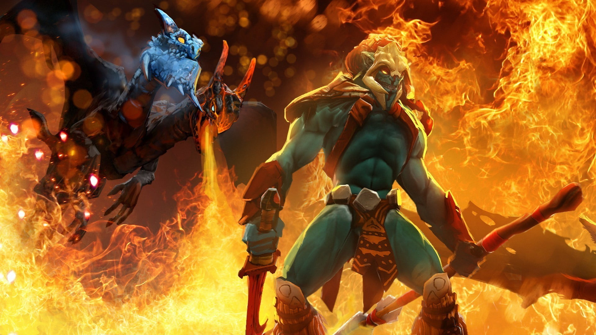 untitled, representation, art and craft, orange color, Dota 2, no people, video games, warning sign, outdoors, male likeness, human representation, burning, HD Wallpaper