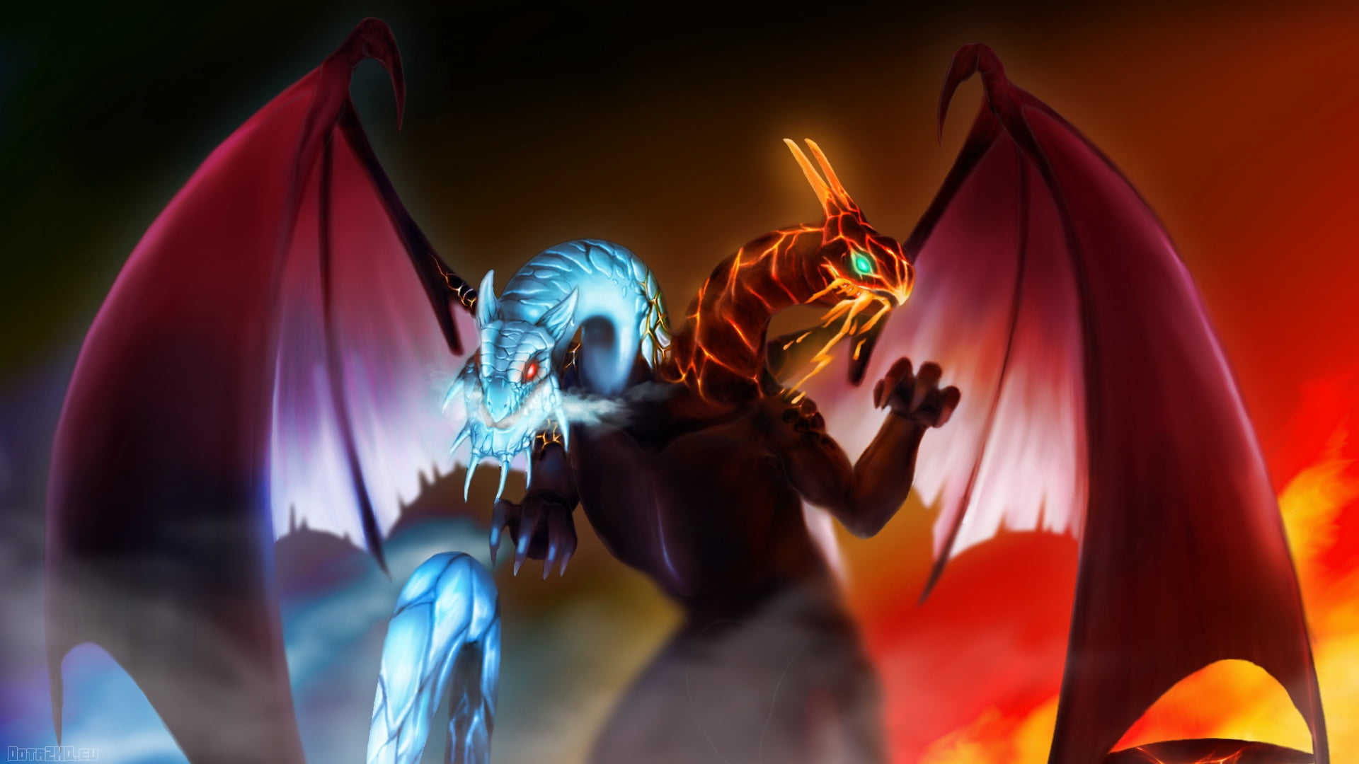 motion, evil, robot, dota 2, twin head dragon, outdoors, futuristic, religion, human body part, 1080P, art, dota, art and craft, animal, anatomy, low angle view, HD Wallpaper