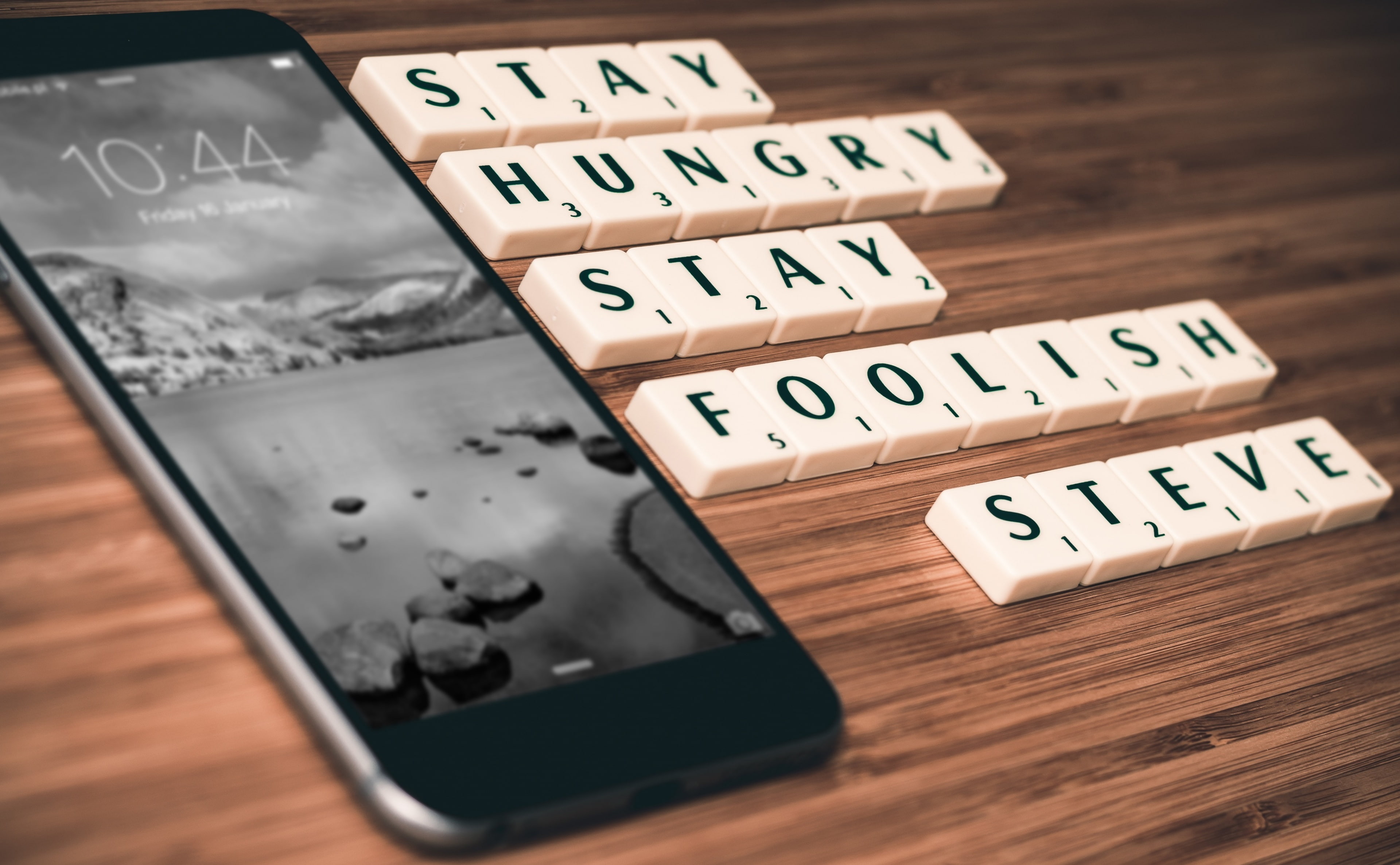 capital letter, arrangement, focus on foreground, close-up, stevejobs, success, tile, Technology, no people, Internet, Quotes, hungry, iphone6, scrabble, HD Wallpaper