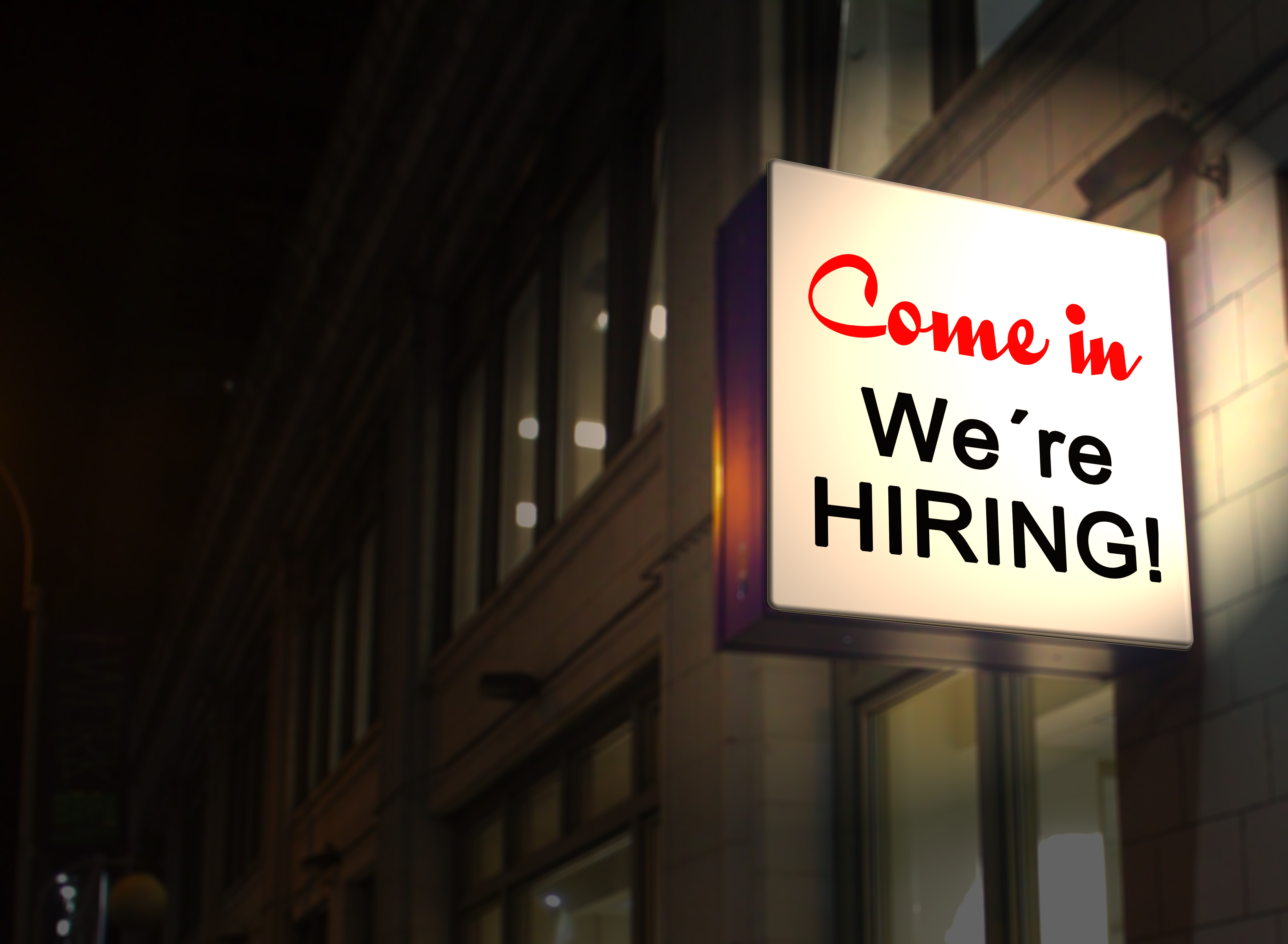staff, job, come, neon sign, job offer, post, focus on foreground, arrow symbol, built structure, job search, architecture, night, low angle view, workplace, HD Wallpaper