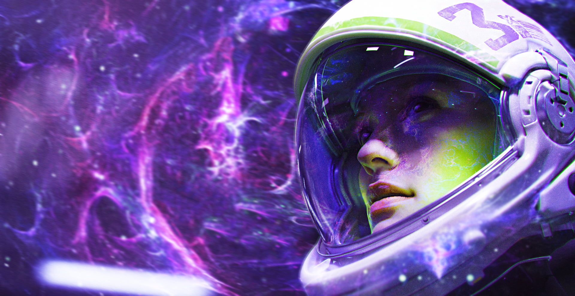 dark matter, sky, astronaut, 1080P, galaxy, digital art, stars, space, digital, purple, science fiction, HD Wallpaper