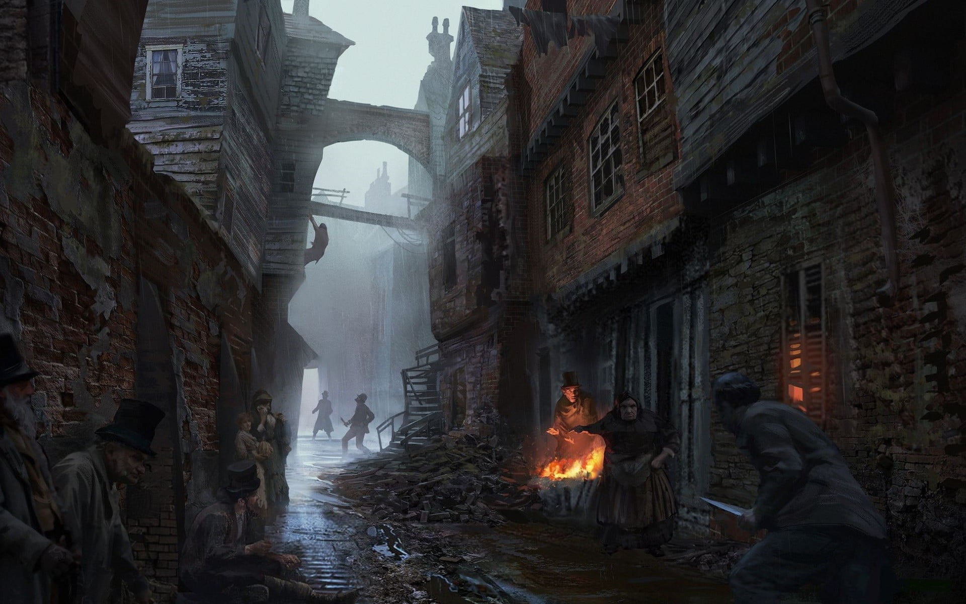 building exterior, built structure, nature, burning, old building, day, group, Assassins Creed Syndicate, city, video games, building, group of people, HD Wallpaper