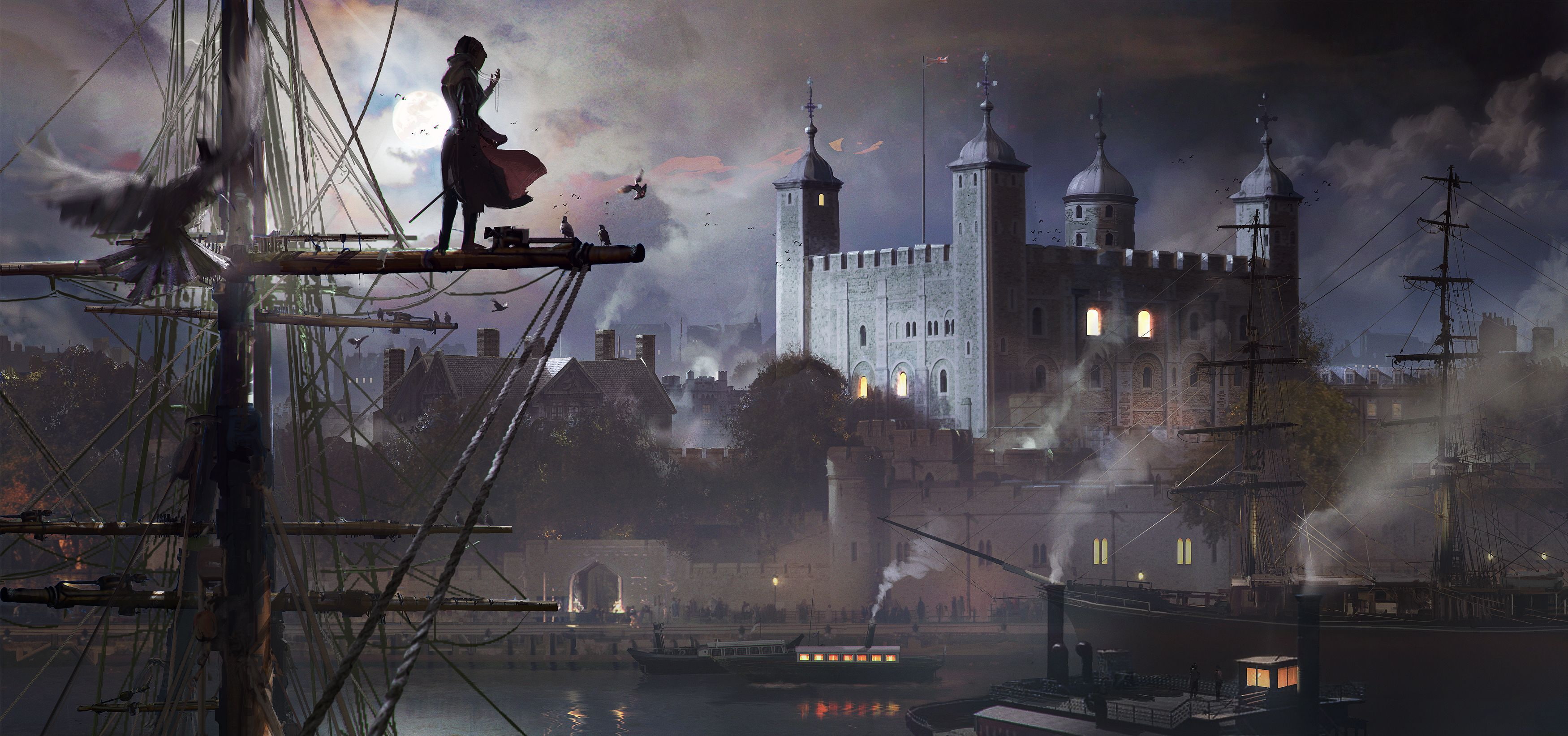 Assassins Creed Syndicate, 2K, video games, Evie Frye, cityscape, castle, London, Assassins Creed, digital art, HD Wallpaper