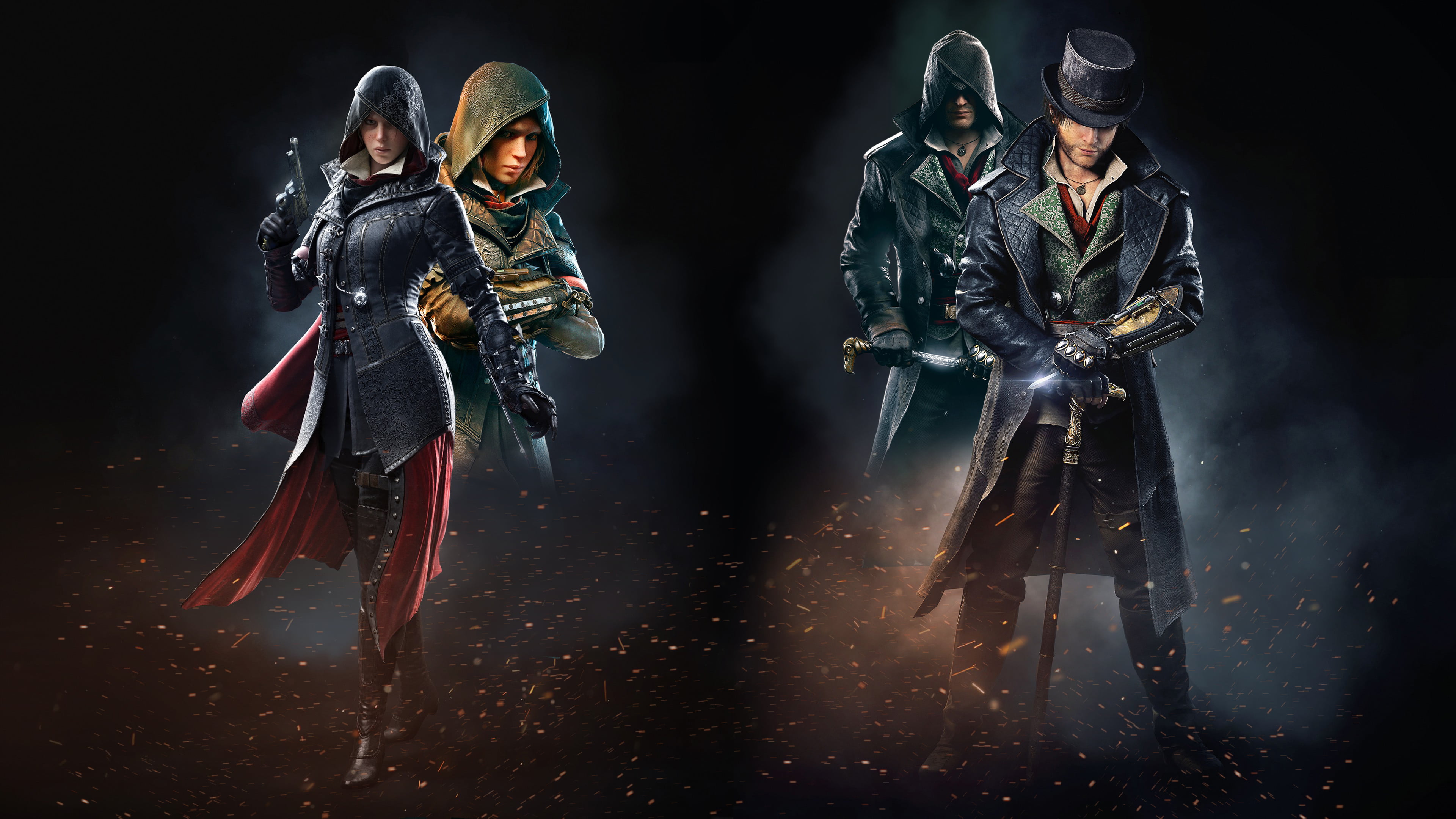 Assassins Creed, government, armed forces, uniform, Assassins Creed Syndicate, black background, collage, Evie Frye, indoors, determination, video games, HD Wallpaper
