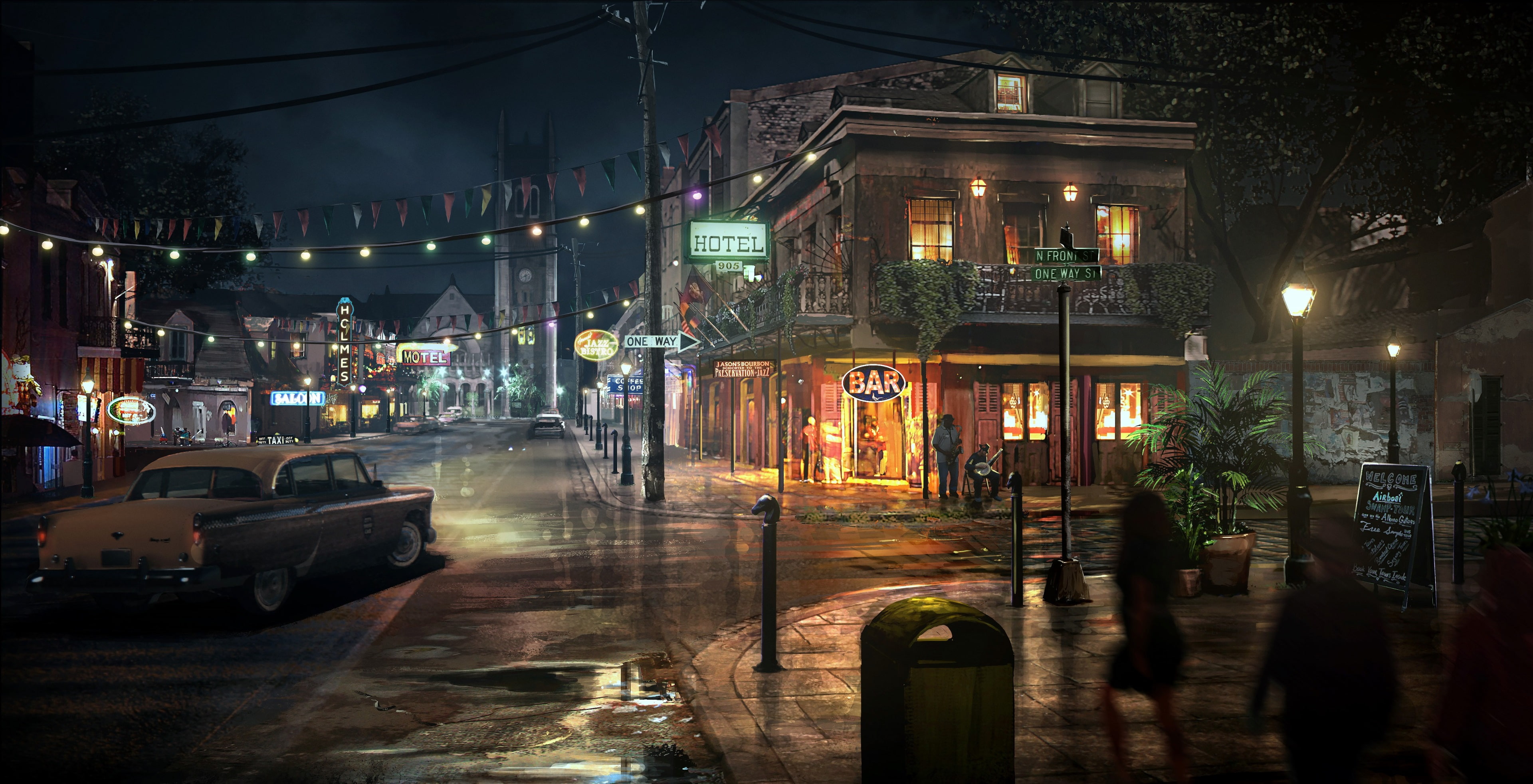 building, architecture, built structure, footpath, street, car, road, rain, building exterior, land vehicle, mode of transportation, transportation, mafia 3 4k desktop  hd quality, HD Wallpaper