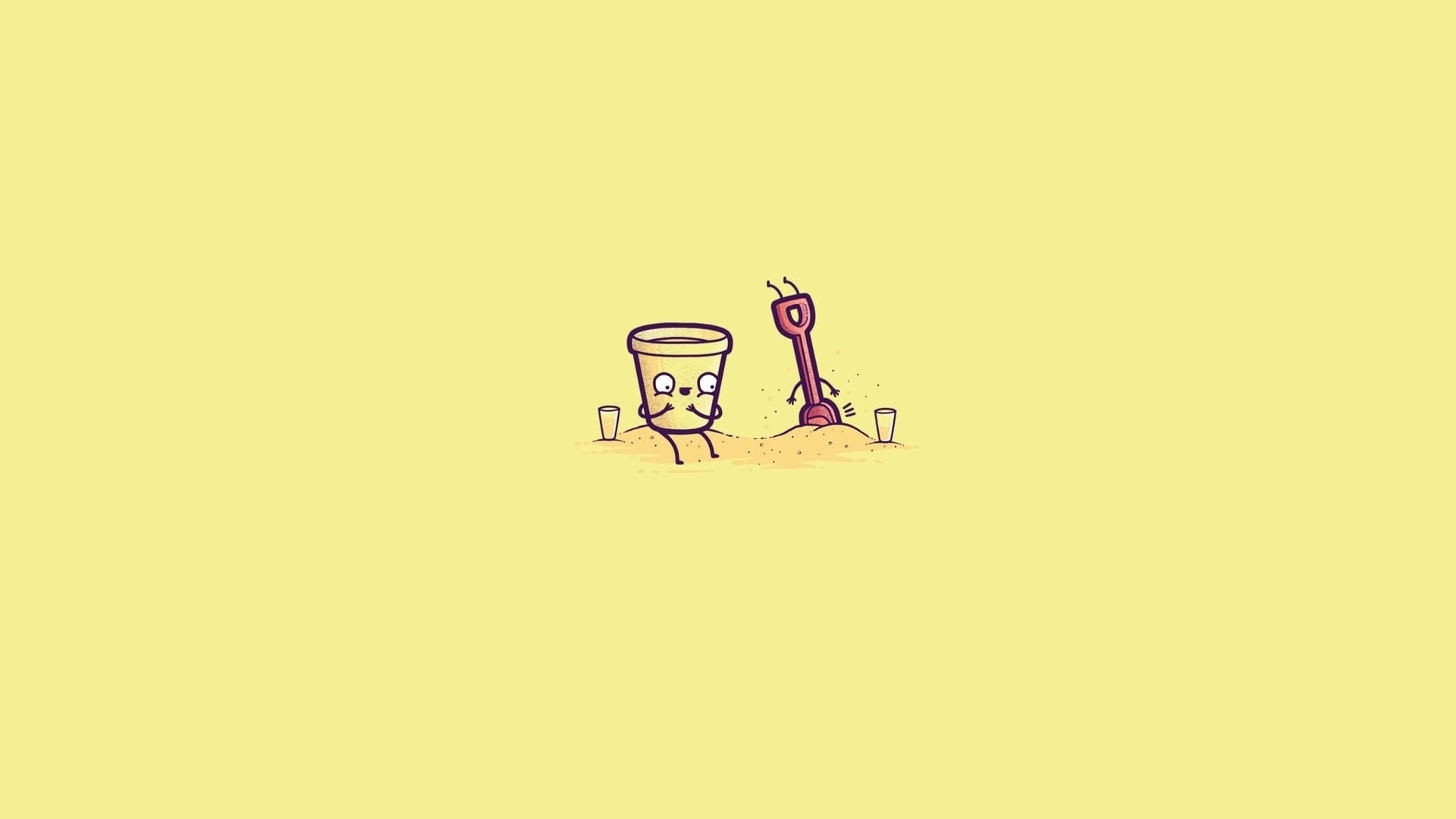 creativity, humor, 1080P, simple background, communication, cup, indoors, bucket, colored background, day, chair, representation, yellow, transportation, HD Wallpaper