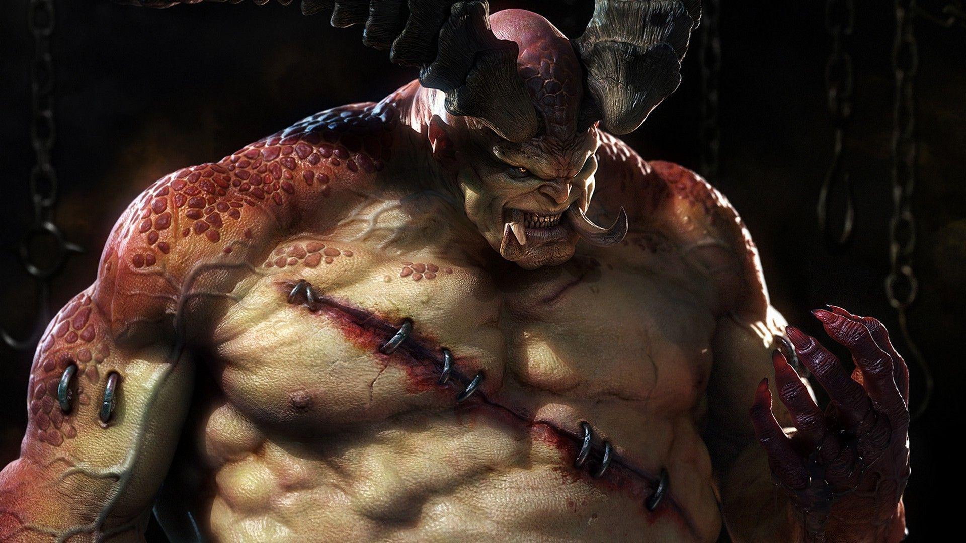 1920x1080, games, illustration, diablo iii, iii, 1080P, diablo, the butcher, horns, monster, butcher, HD Wallpaper