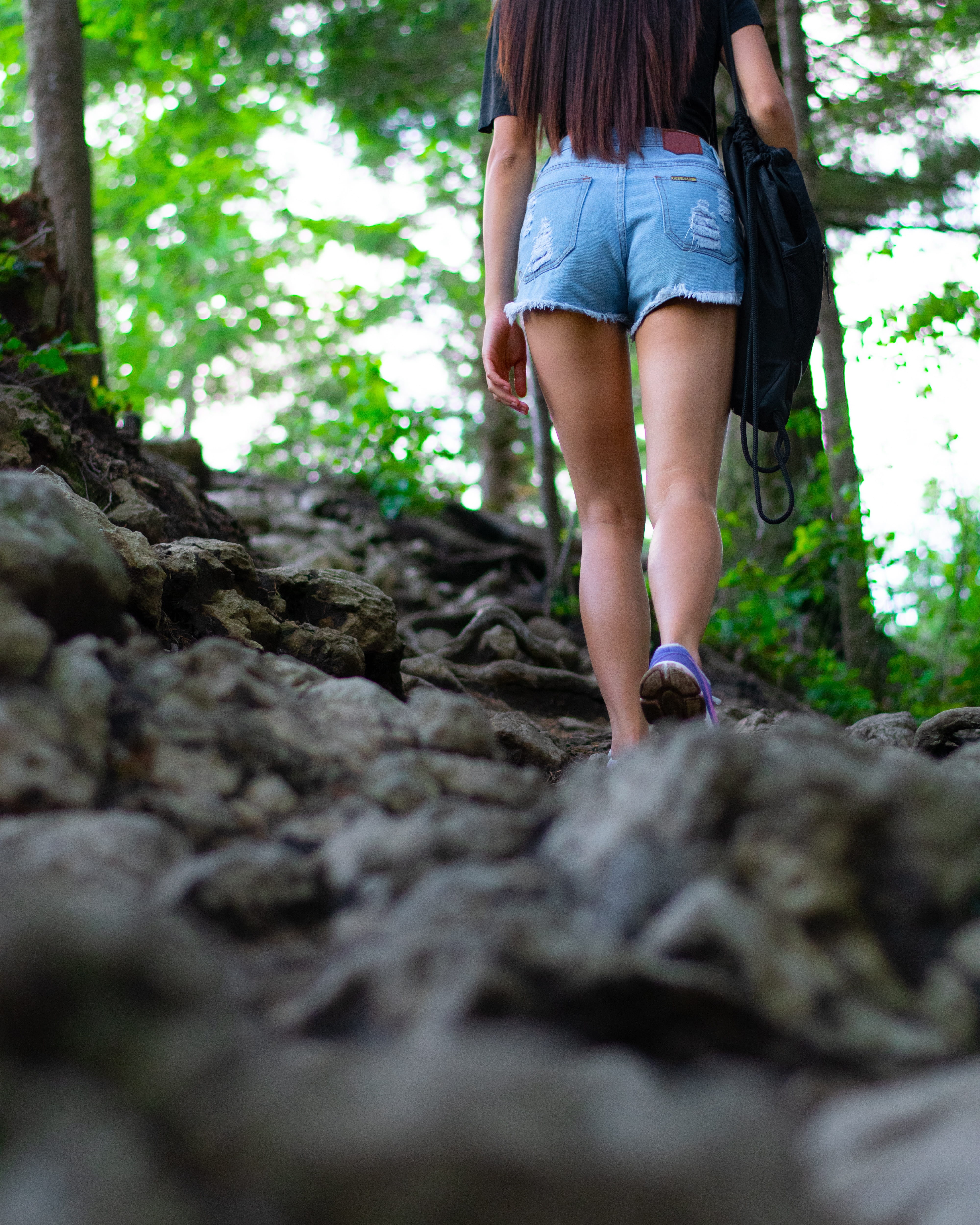 trail, hike, rocks, shorts, west coast, washington, trunk, from behind, hiking, accomplishment, healthy, rocky, woman, 4K, outdoors, land, real people, Phone HD Wallpaper