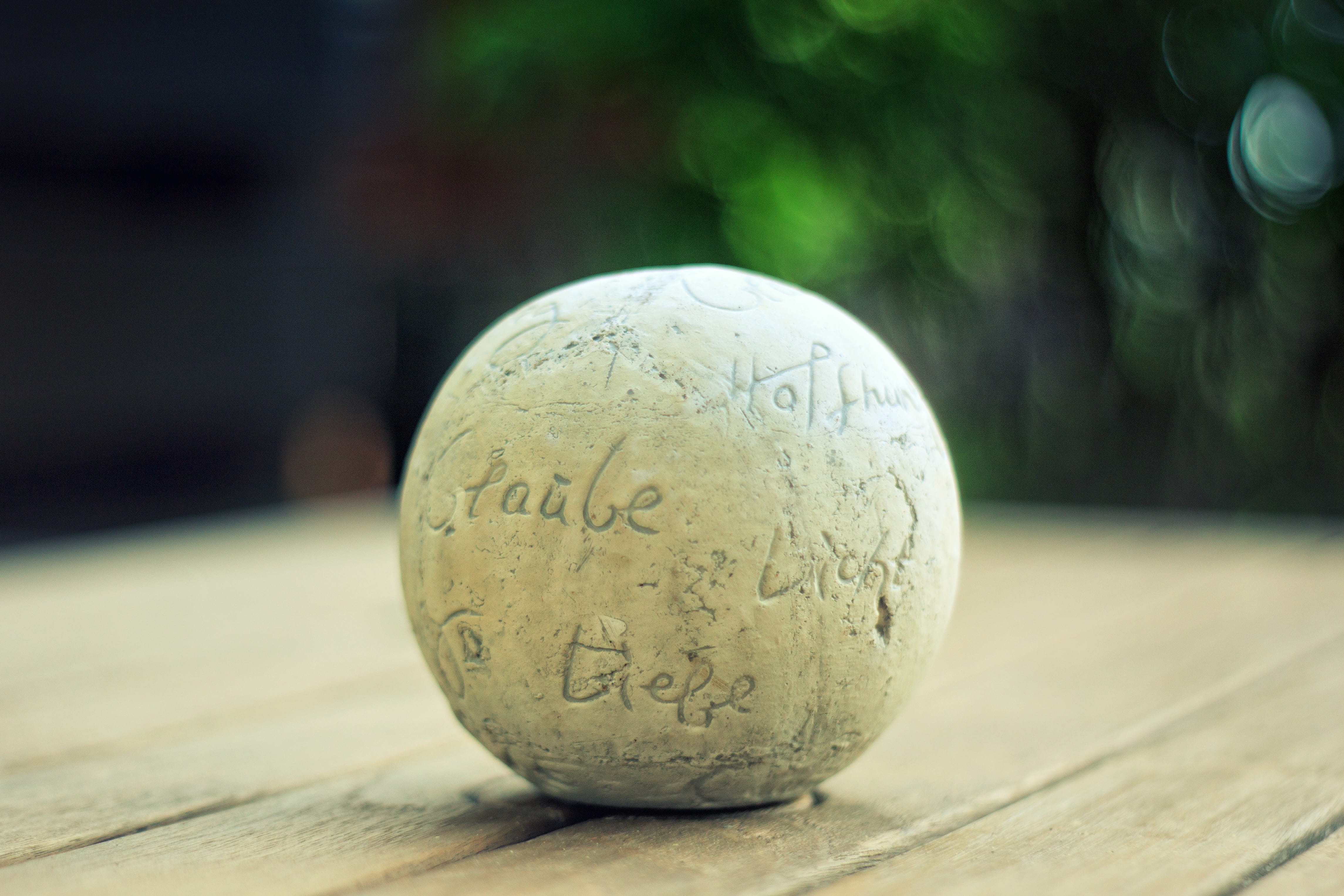 sphere, day, love, wood - material, close-up, trust, prayer, pray, 4K, no people, circle, extreme close-up, selective focus, faith, number, ball, table, HD Wallpaper
