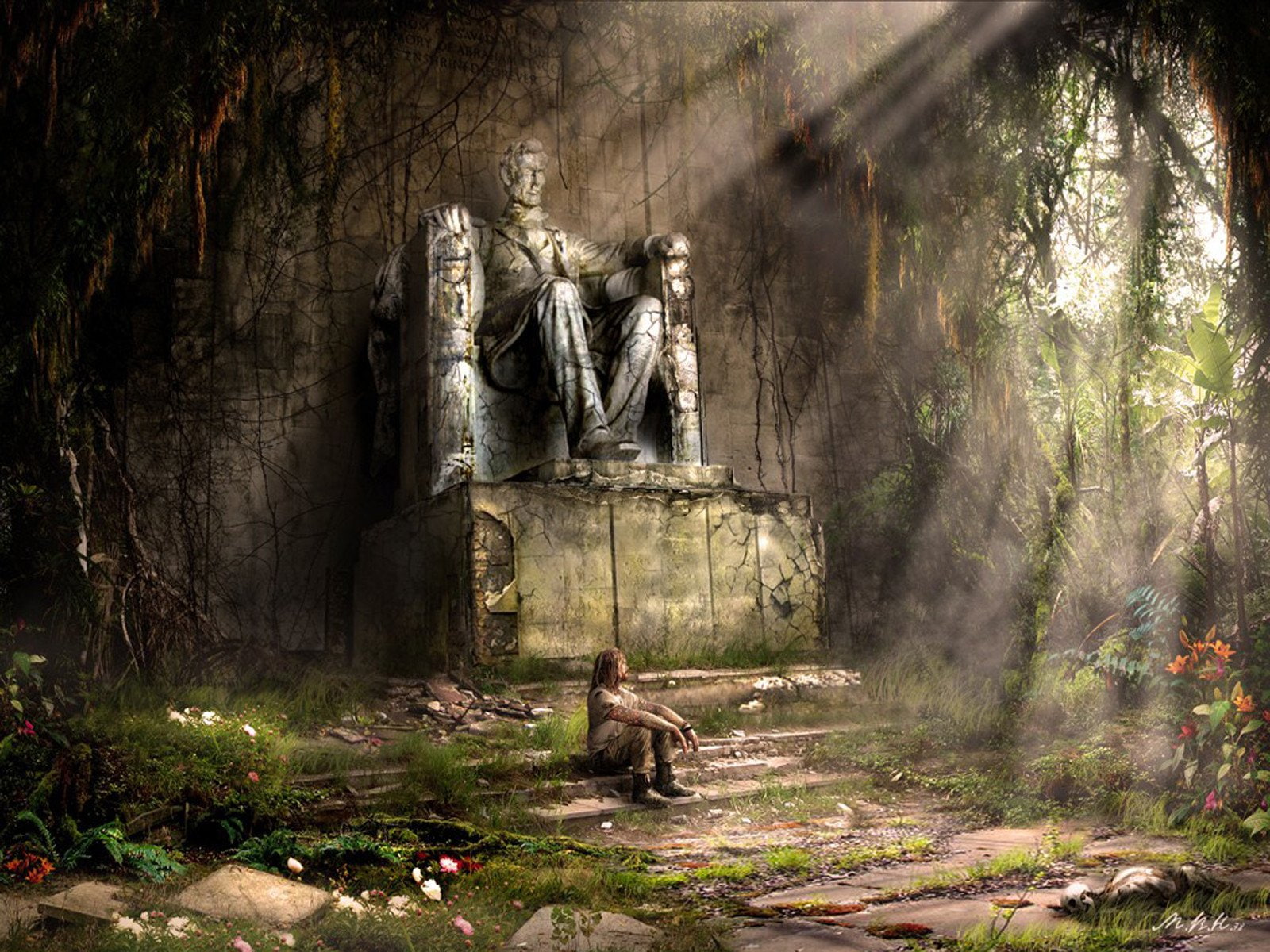Sci Fi, Post Apocalyptic, Statue, Vladimir Manyuhina, 720P, Jungle, HD Wallpaper