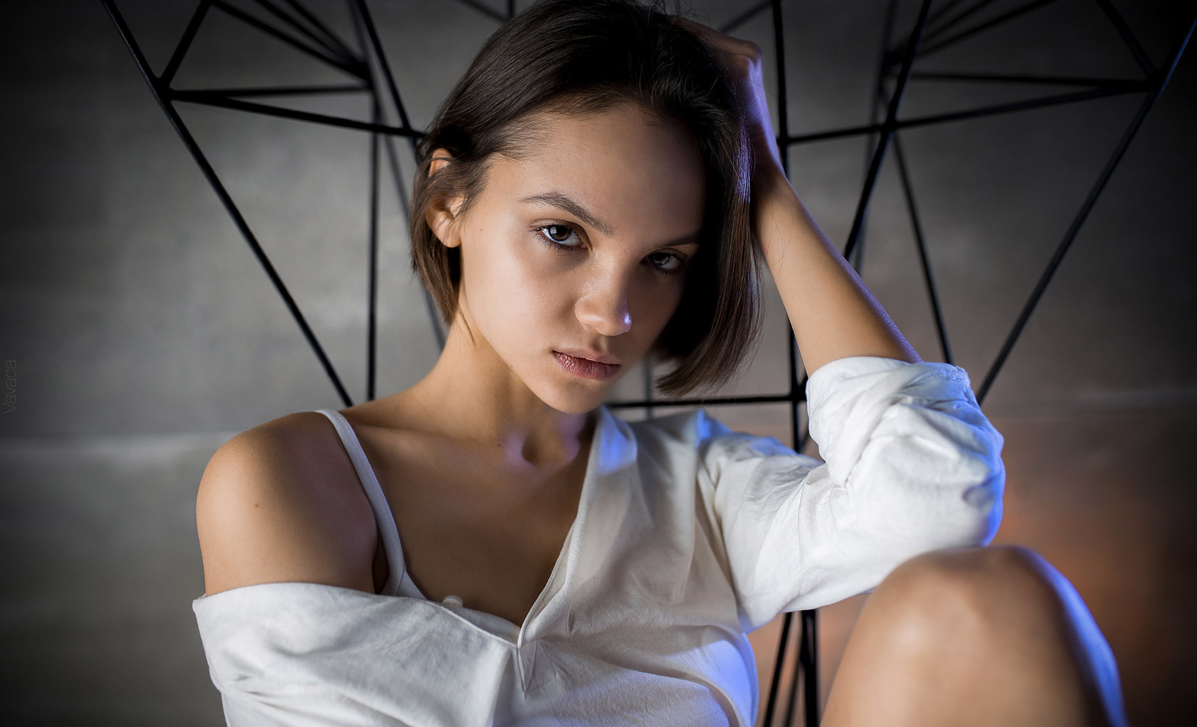 clothing, face, young women, adult, women, Maria Dyomina, Vladimir Nikolaev, Maria Demina, real people, beauty, indoors, brunette, looking at camera, front view, HD Wallpaper