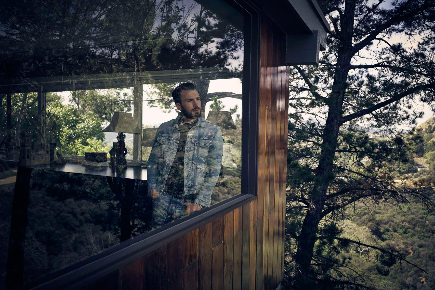 day, transparent, outdoors, Chris Evans, actor, young men, one person, glass, reflection, glass - material, 720P, standing, celebrity, plant, men, portrait, HD Wallpaper