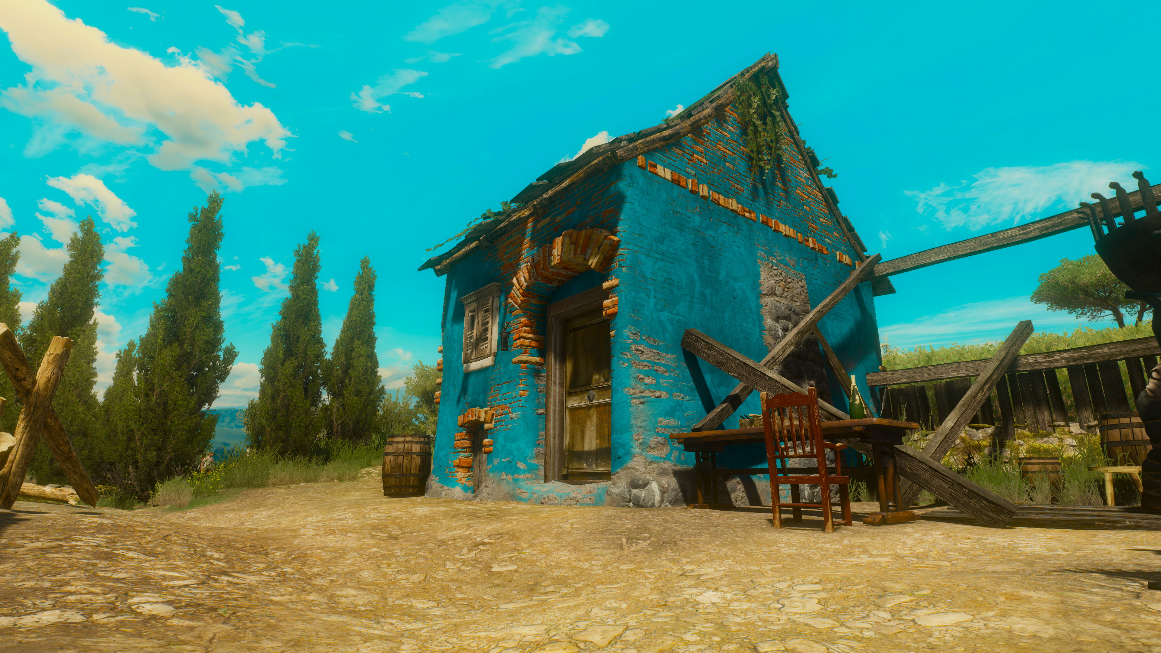 building, run-down, no people, ruined, blue, day, deterioration, outdoors, the witcher 3 blood and wine, The Witcher 3: Wild Hunt, cloud - sky, 4K, damaged, HD Wallpaper