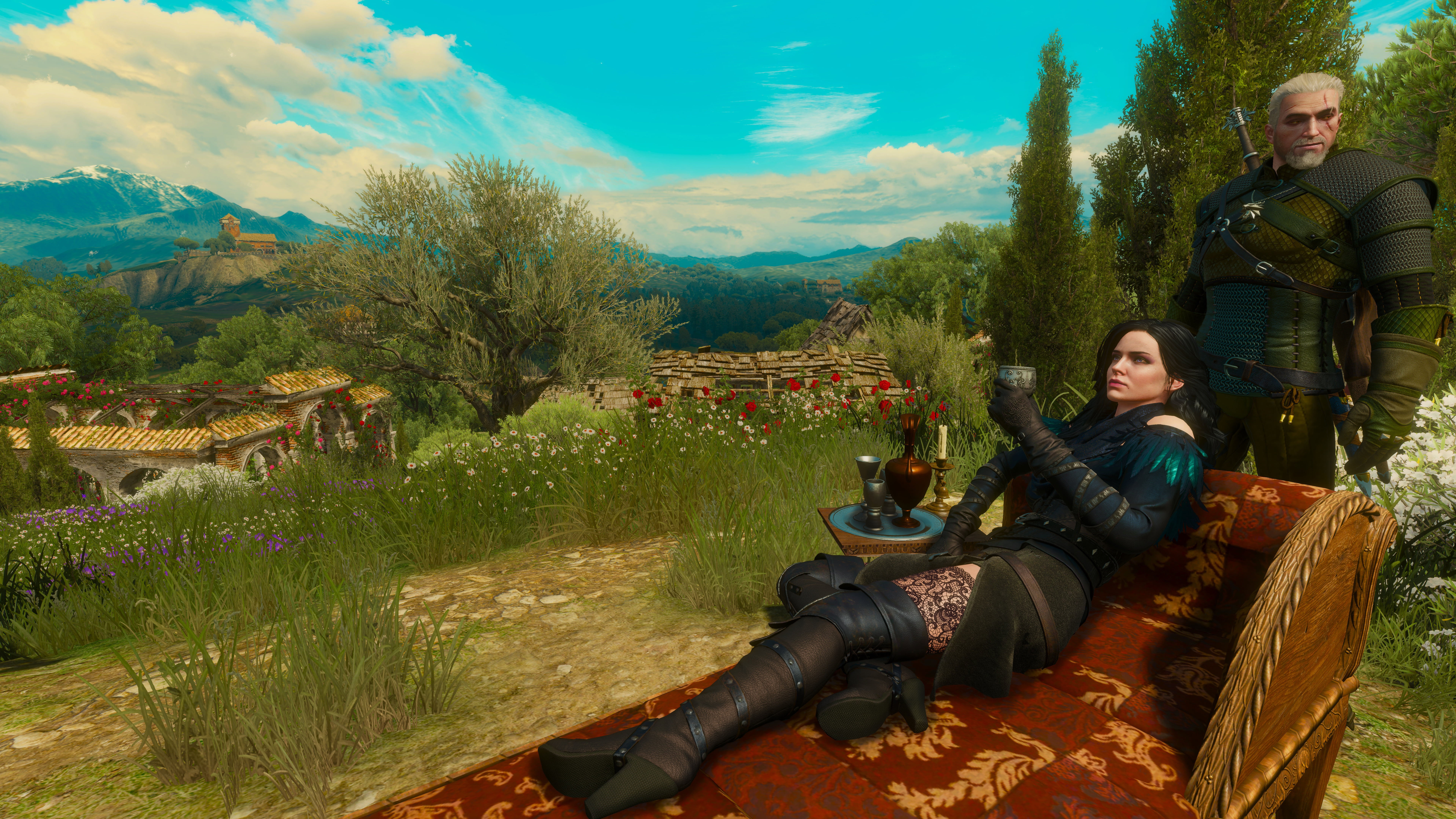 Blood and Wine, couple - relationship, tree, Nature, togetherness, young men, plant, casual clothing, Geralt of Rivia, Yennifer, The Witcher 3: Wild Hunt, HD Wallpaper