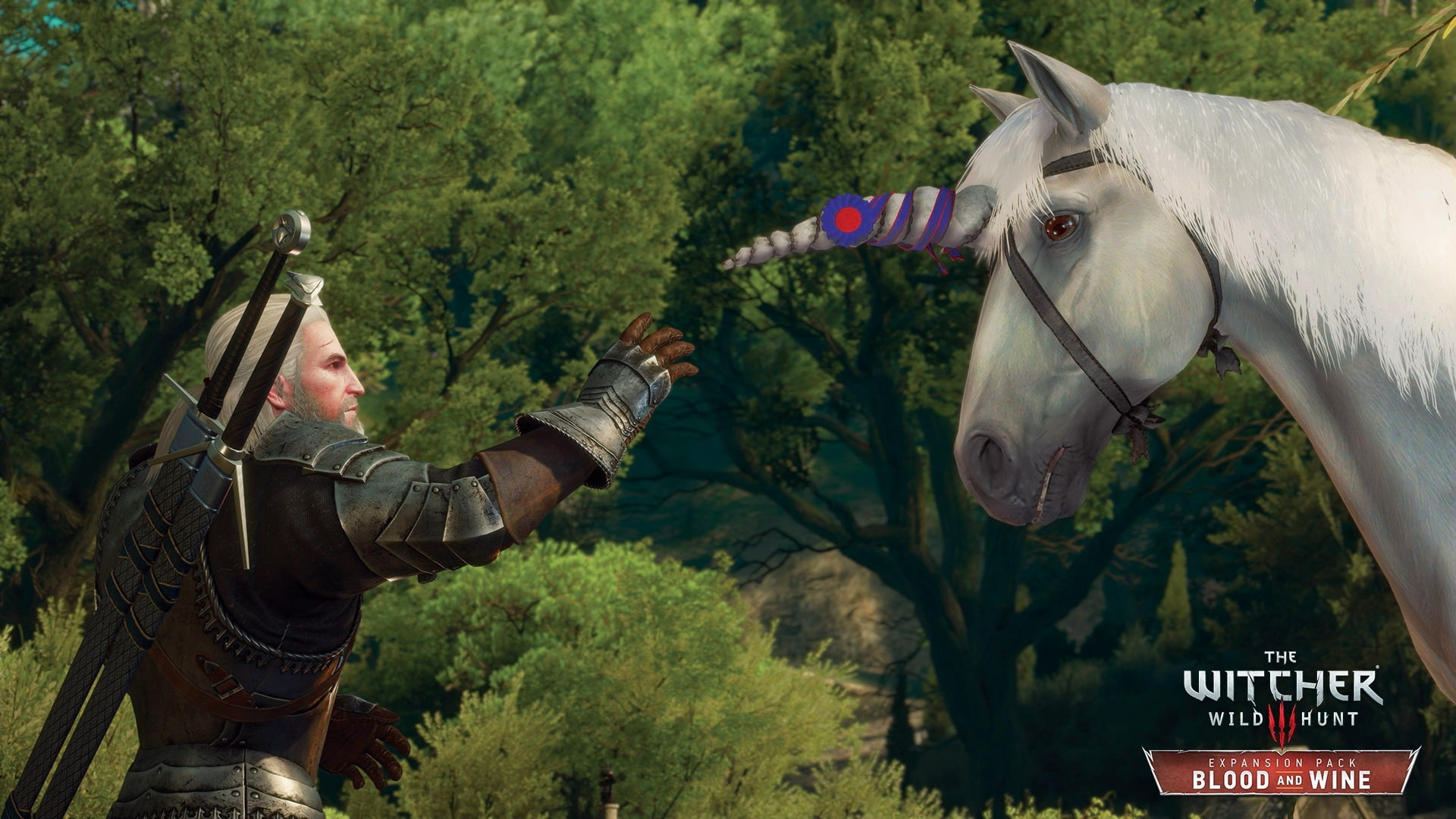 Geralt, DLC, the Witcher, DLS, The Witcher 3: Wild Hunt, Blood and Wine, 1080P, unicorn, HD Wallpaper