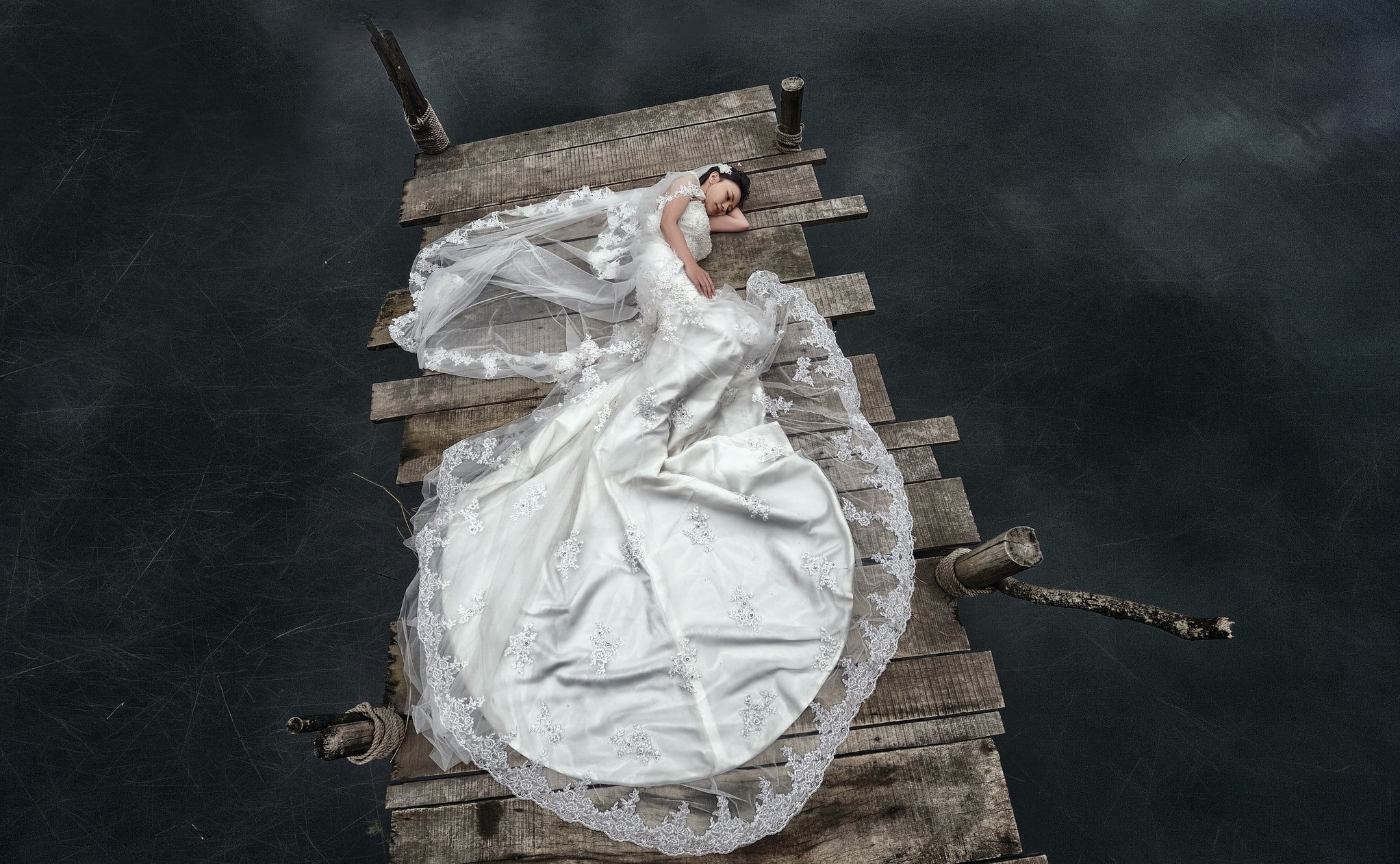 celebration, wedding dress, black background, spirituality, directly above, 1080P, model, adult, white color, women, dress, human representation, one person, HD Wallpaper