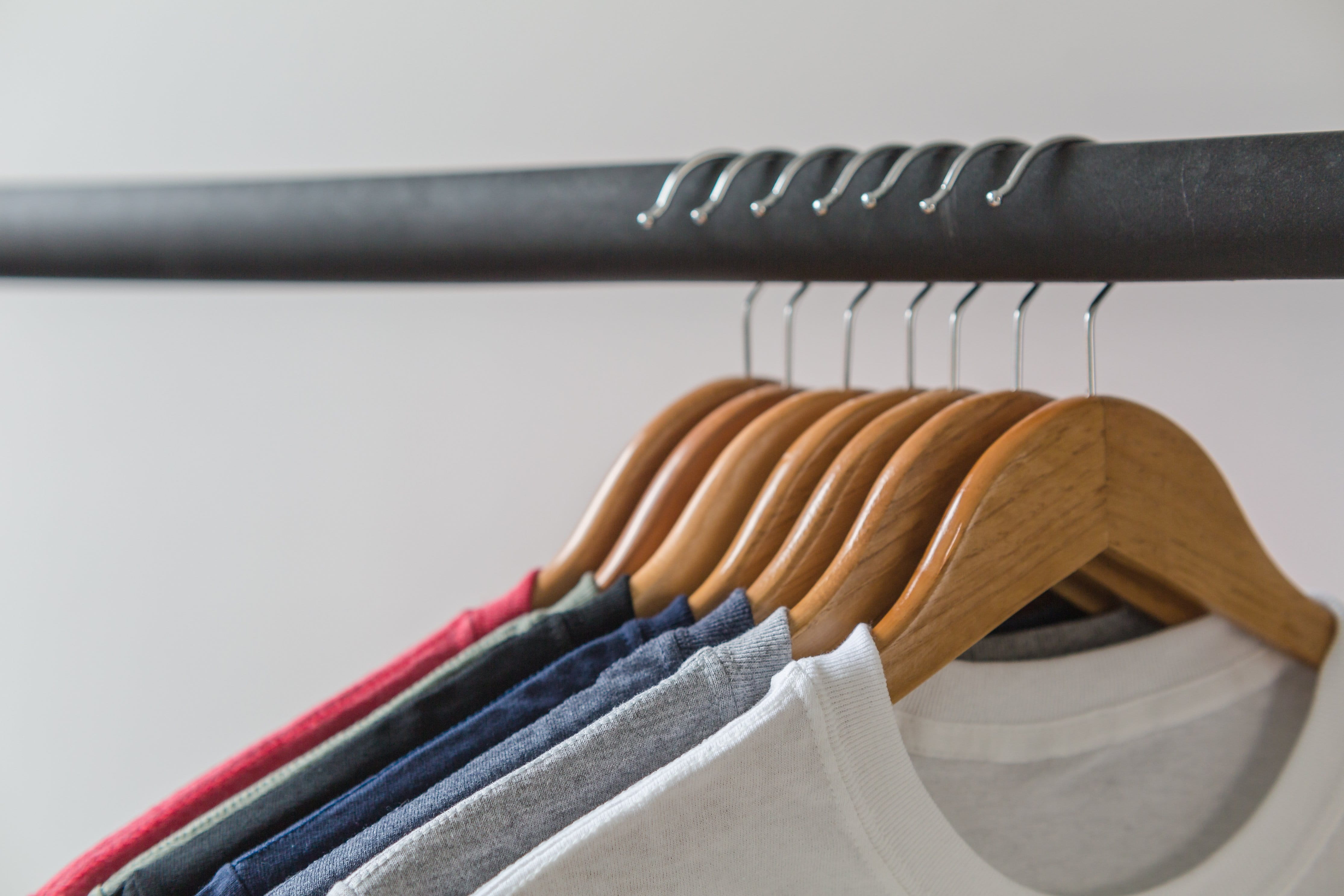 Blue, coathanger, textile, group of objects, closet, clothing, in a row, Green, no people, indoors, hanging, rack, order, garment, furniture, clothes rack, HD Wallpaper
