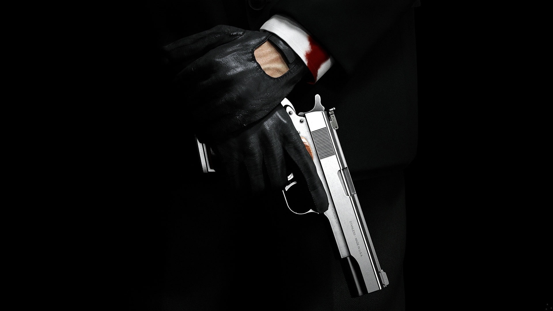 Black, colt, hd, hitman, art, x, background, dark, guns, games, Abstract, agent, 1080P, HD Wallpaper