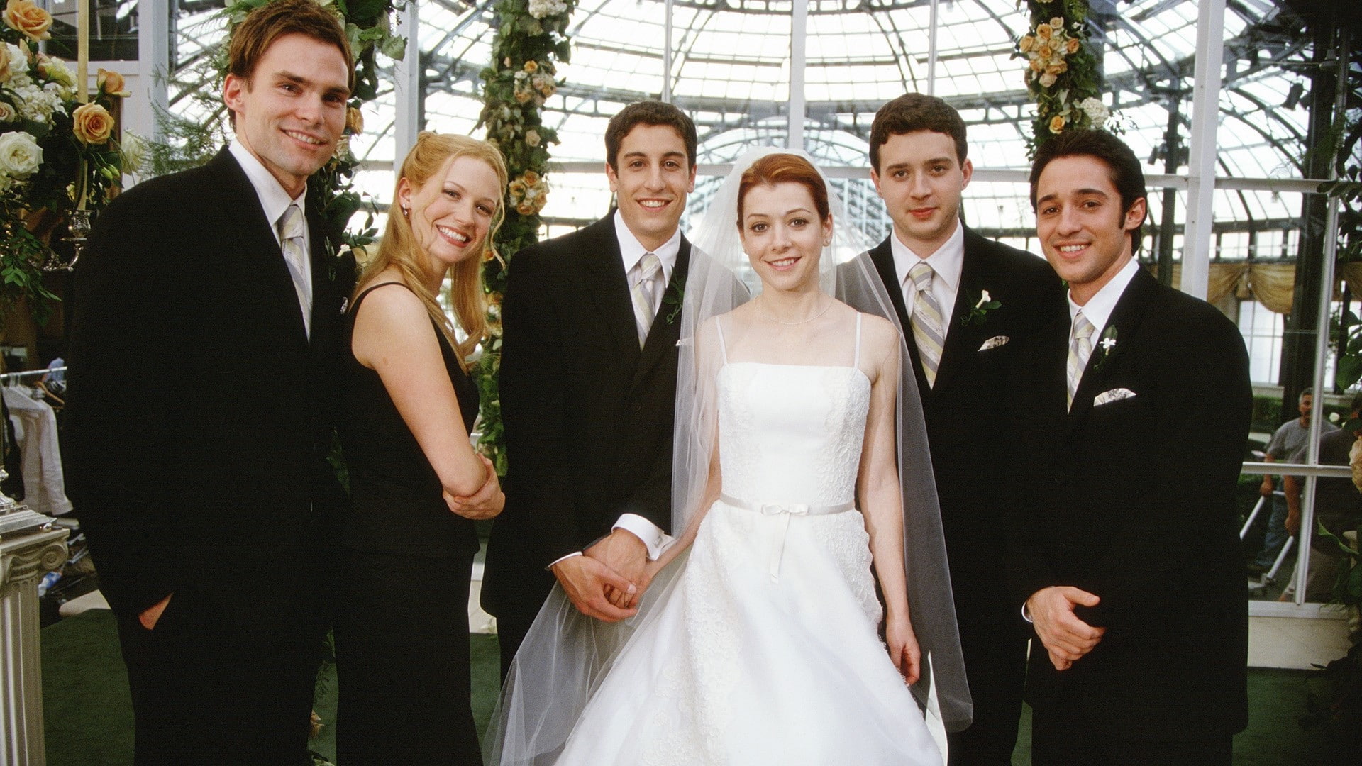 celebration, 1080P, happiness, Kevin, Eddie kaye thomas, Bride, Actors, love, wedding ceremony, wedding dress, positive emotion, Steve, Seann william scott, HD Wallpaper
