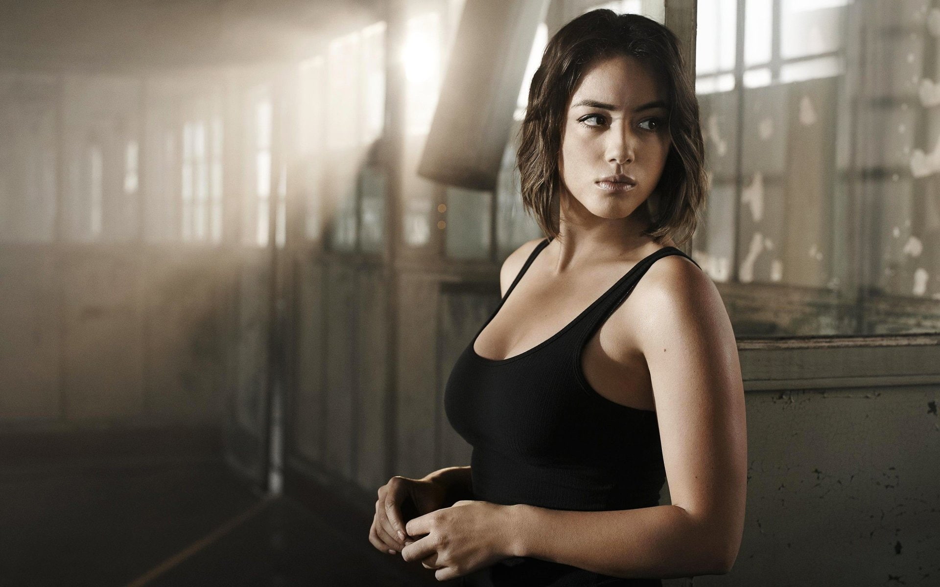 1080P, window, teenager, Chloe Bennet, beauty, focus on foreground, Marvels Agents of S.H.I.E.L.D., exercising, copy space, women, hairstyle, hair, one person, HD Wallpaper