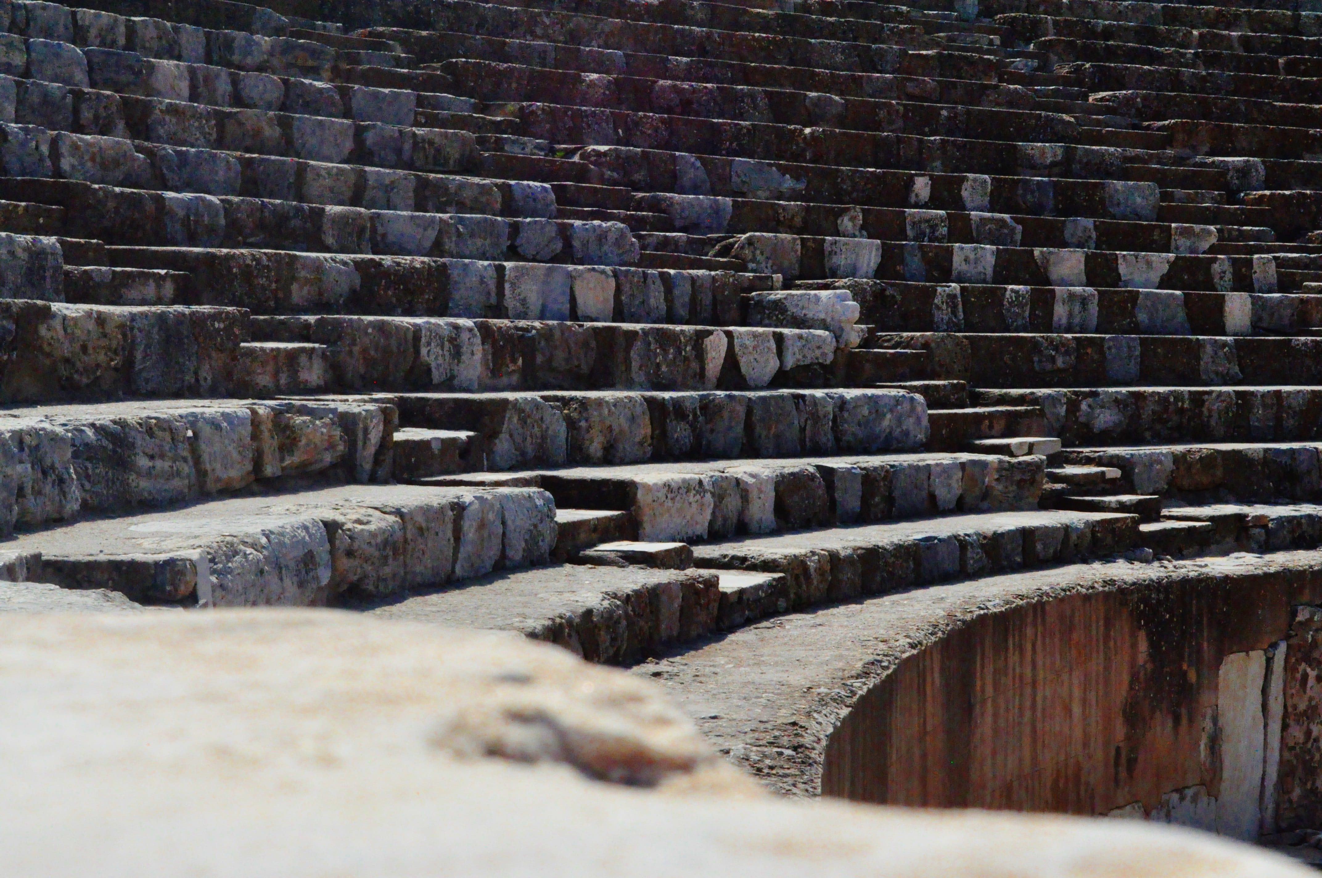 no people, history, brick, in a row, outdoors, staircase, selective focus, wall - building feature, architecture, ancient civilization, stone, amphitheater, HD Wallpaper