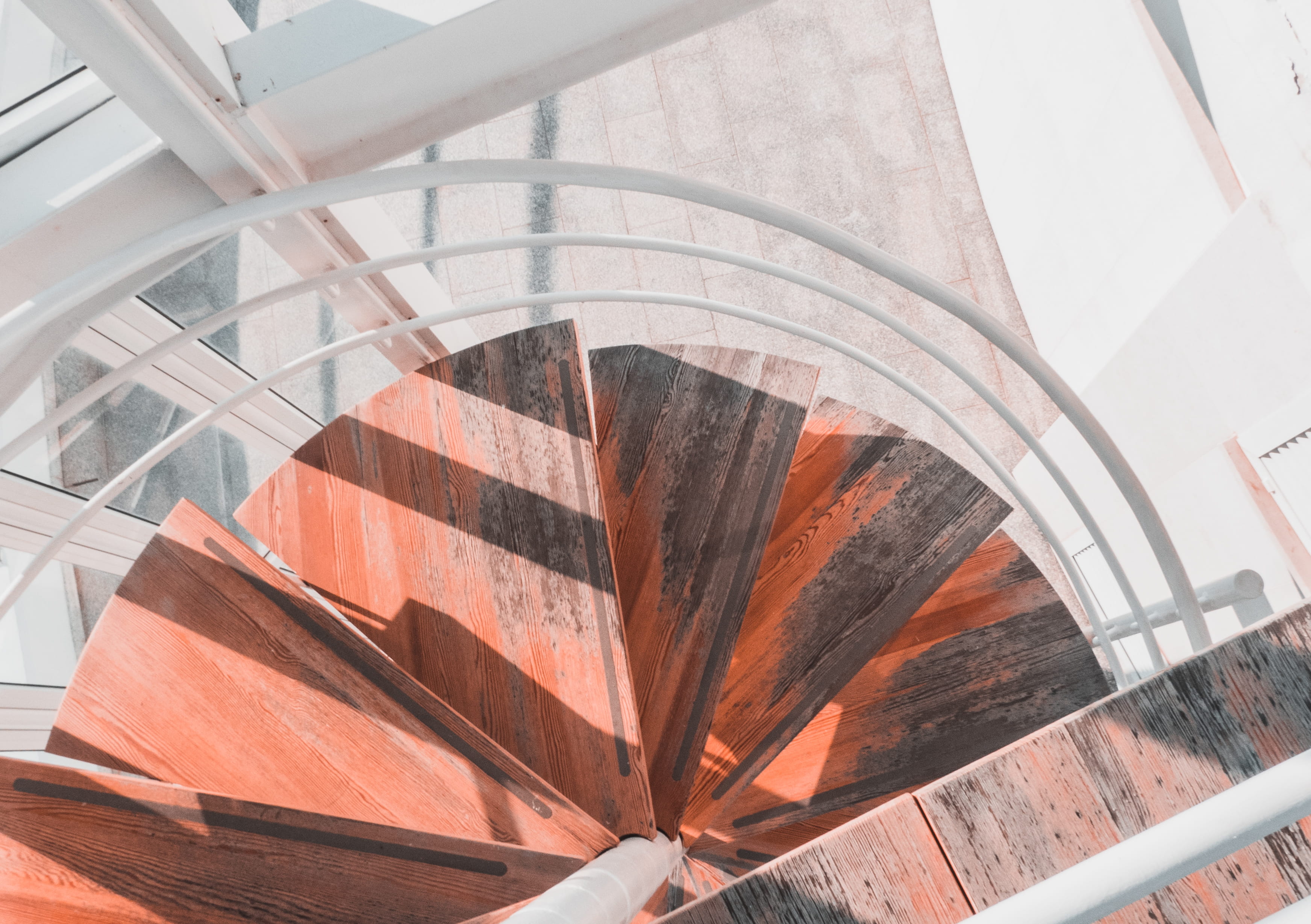 spiral staircase, architecture, white, minimal, wooden, wood, shadow, nature, pula, window, sunlight, spiral, pattern, wood - material, arch, plywood, no people, HD Wallpaper
