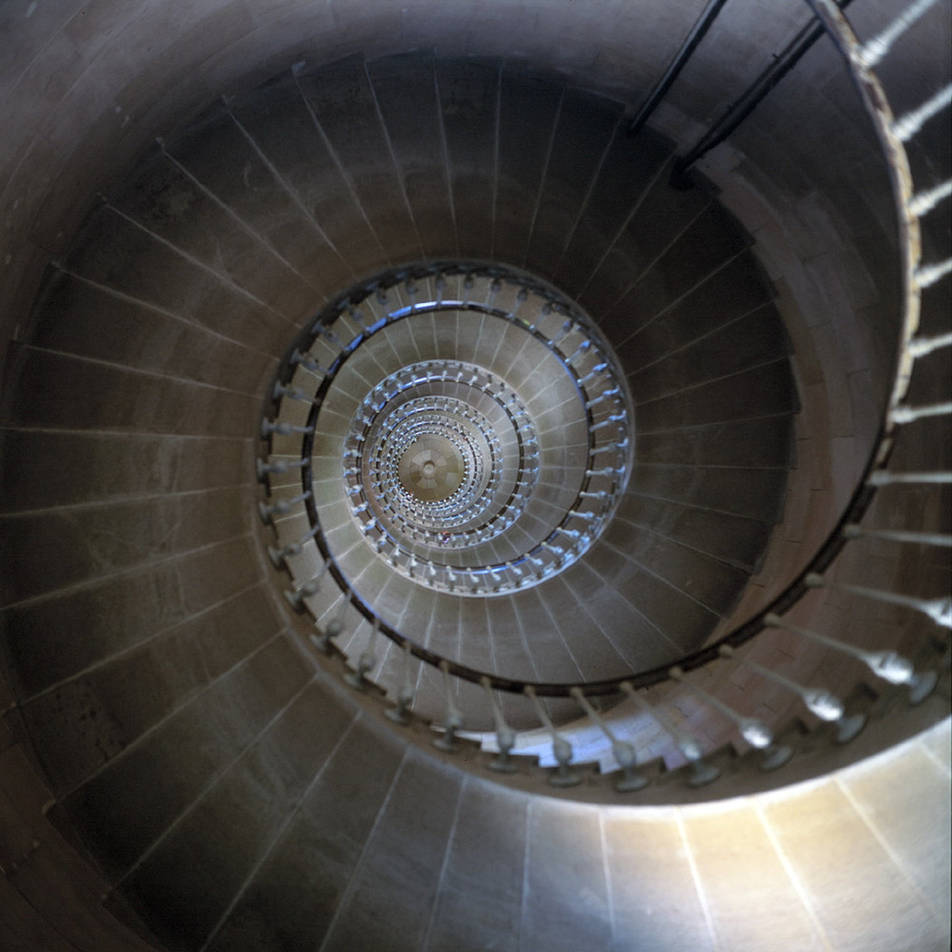 travel, descend, 1080P, directly above, staircase, absence, lighthouse stairs, pattern, path, curve, day, indoors, tourism, circular, railing, architecture, Phone HD Wallpaper